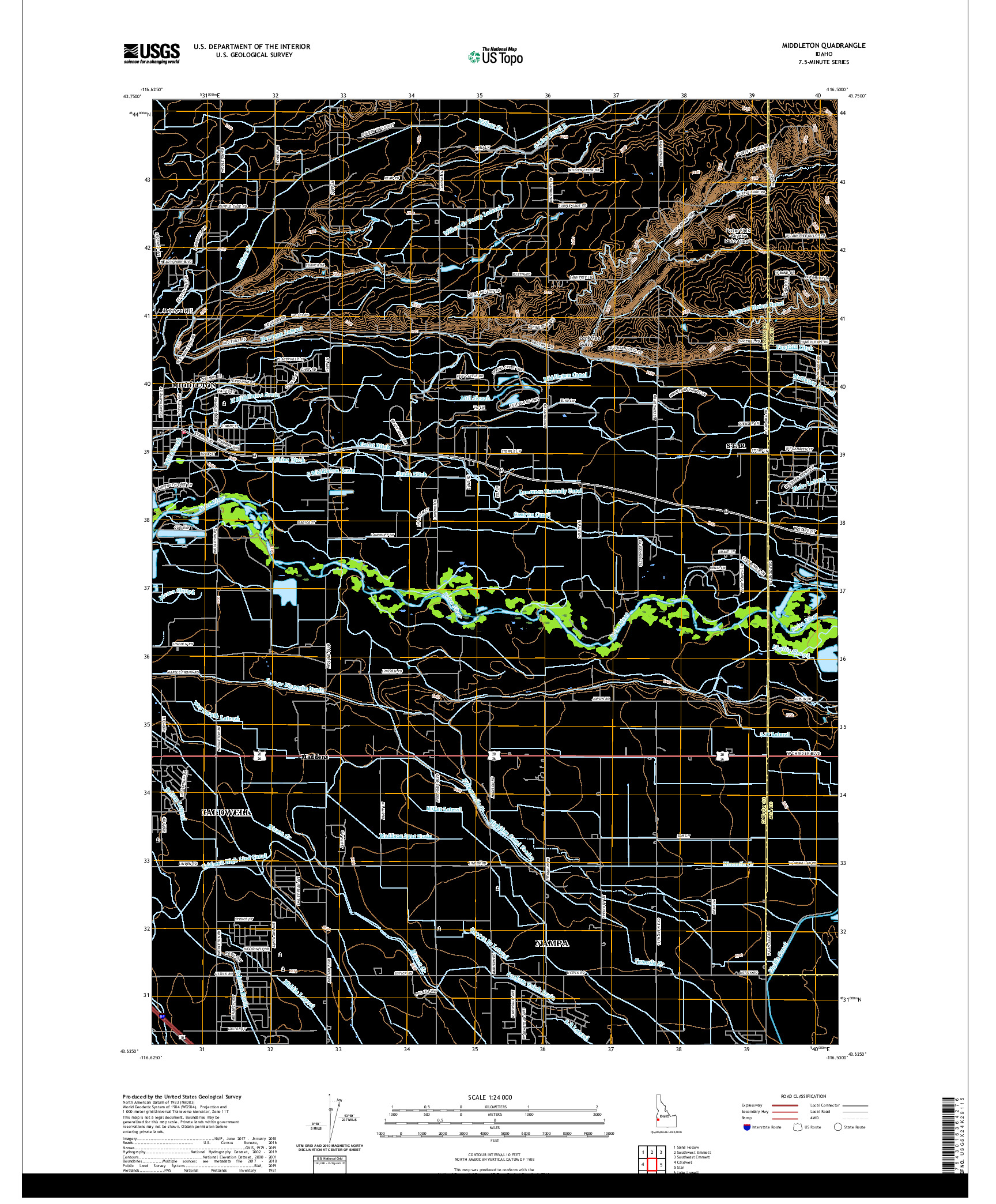 USGS US TOPO 7.5-MINUTE MAP FOR MIDDLETON, ID 2020