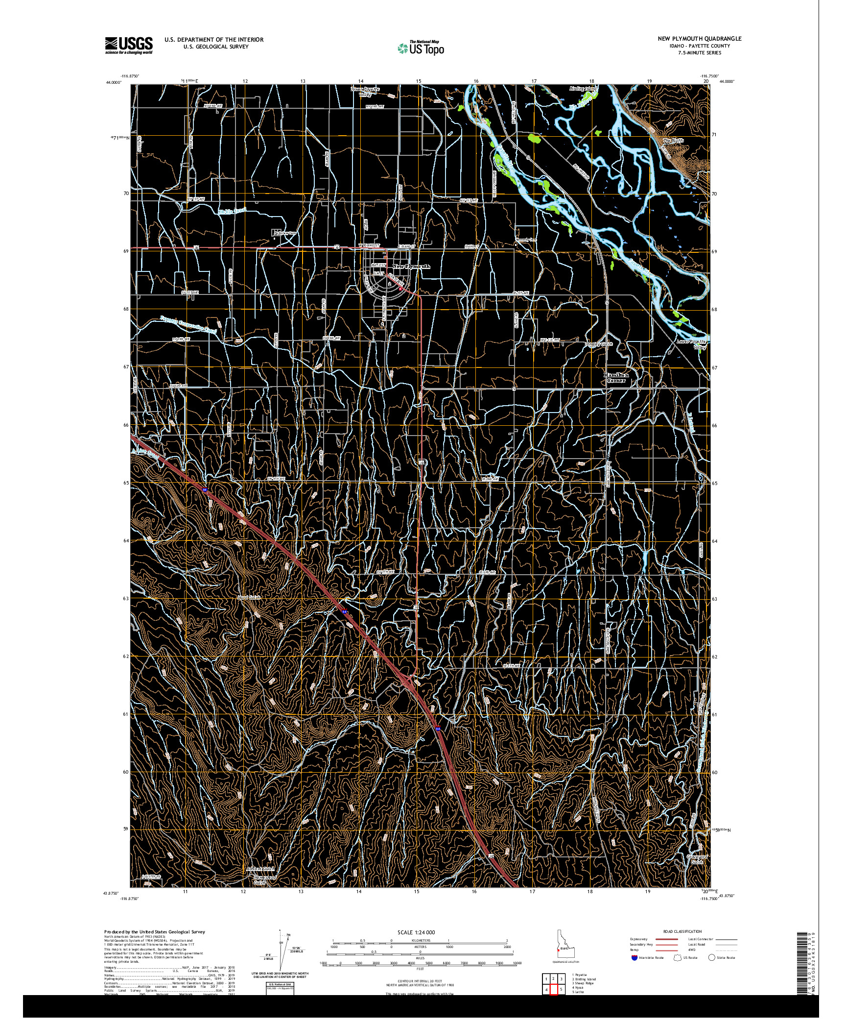 USGS US TOPO 7.5-MINUTE MAP FOR NEW PLYMOUTH, ID 2020