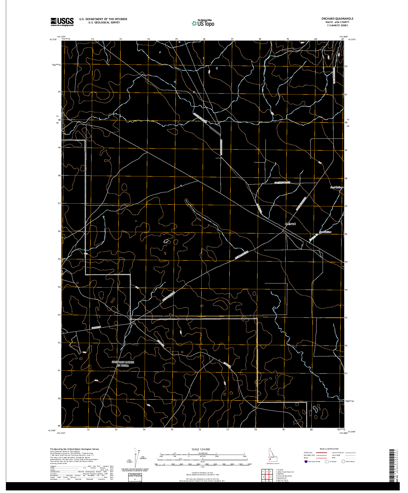 USGS US TOPO 7.5-MINUTE MAP FOR ORCHARD, ID 2020