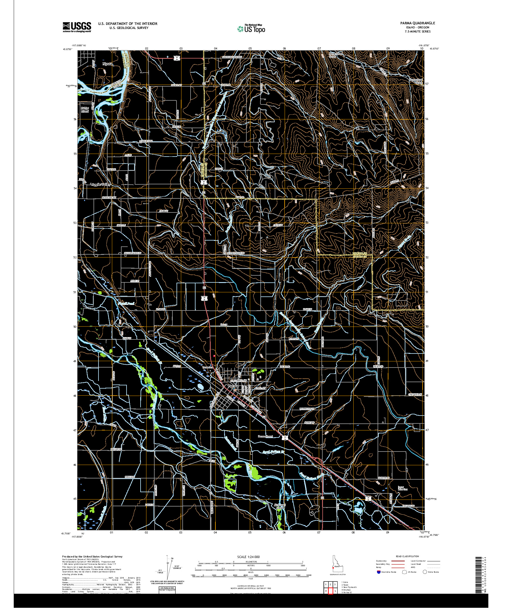 USGS US TOPO 7.5-MINUTE MAP FOR PARMA, ID,OR 2020