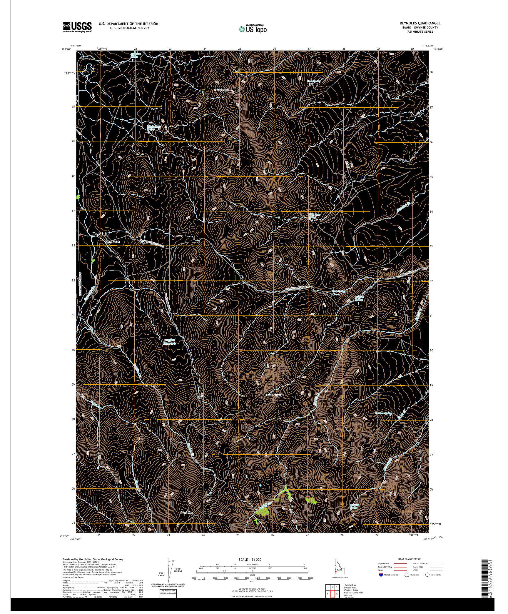 USGS US TOPO 7.5-MINUTE MAP FOR REYNOLDS, ID 2020