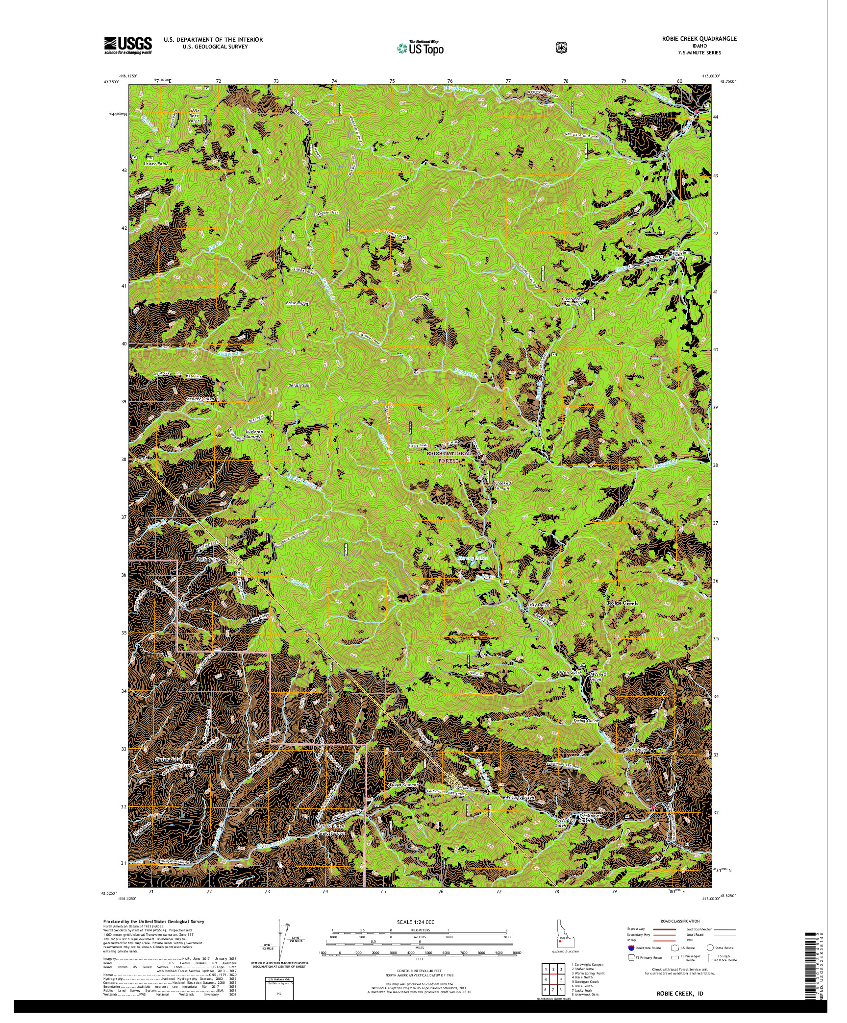 USGS US TOPO 7.5-MINUTE MAP FOR ROBIE CREEK, ID 2020