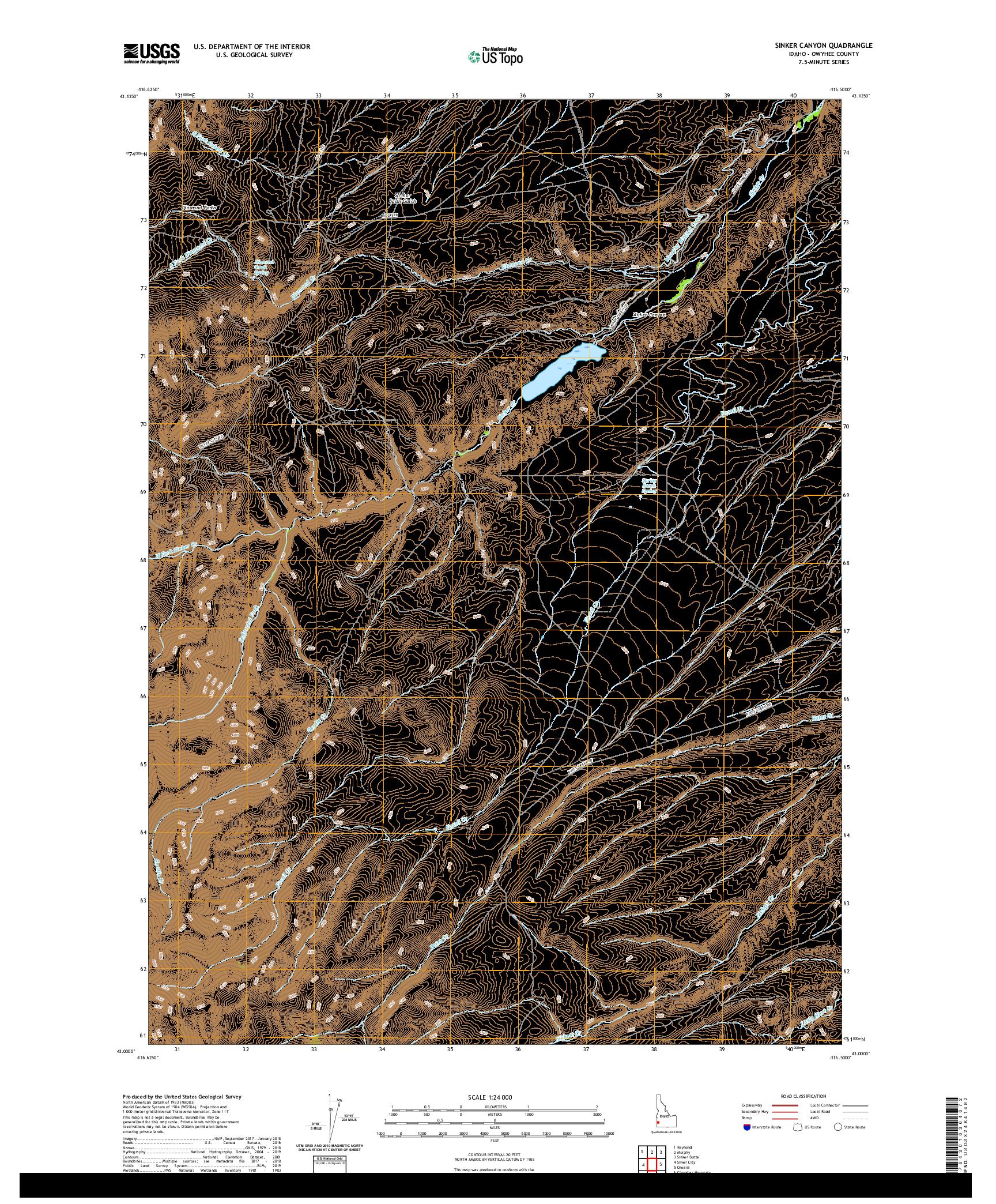 USGS US TOPO 7.5-MINUTE MAP FOR SINKER CANYON, ID 2020