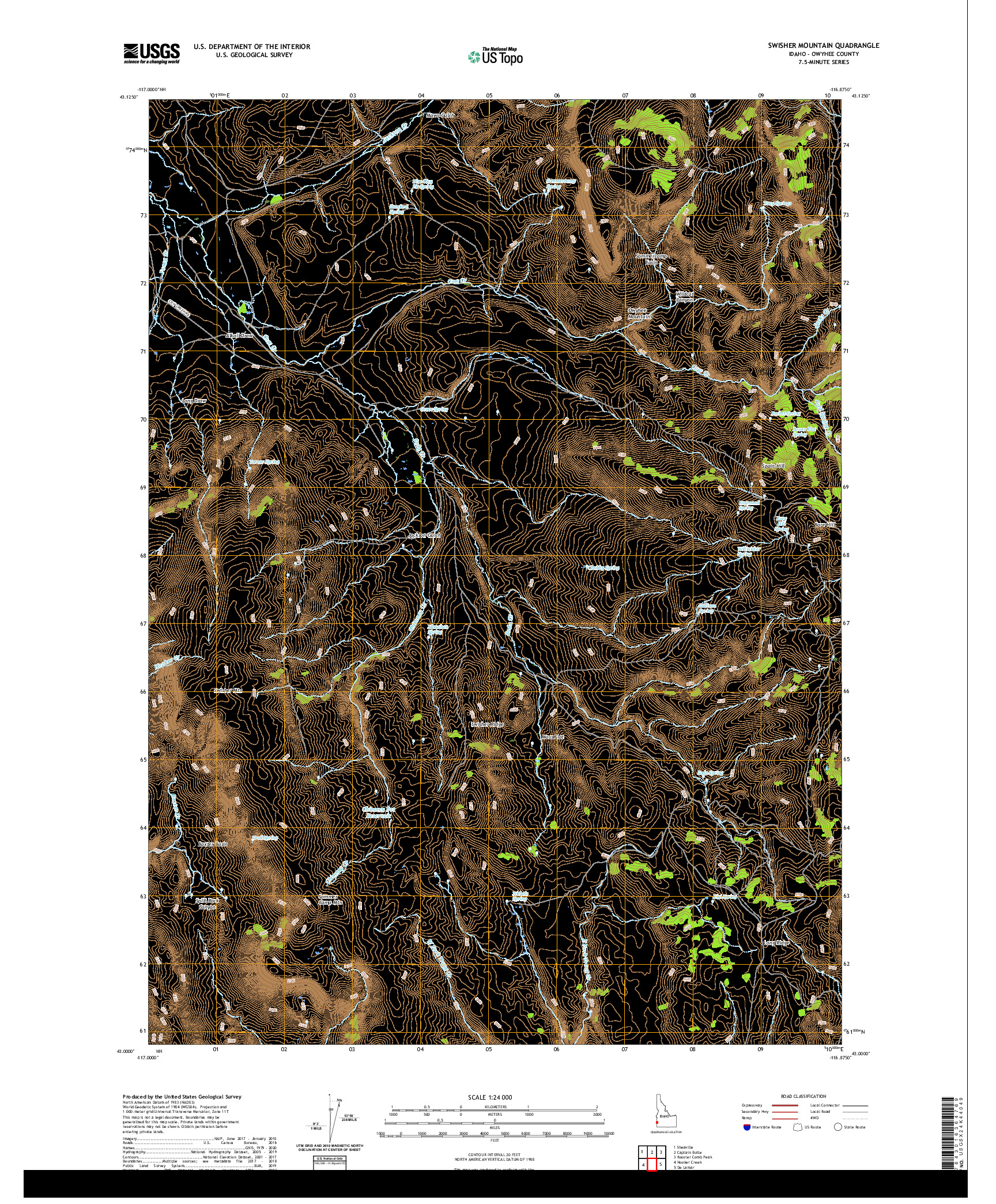 USGS US TOPO 7.5-MINUTE MAP FOR SWISHER MOUNTAIN, ID 2020