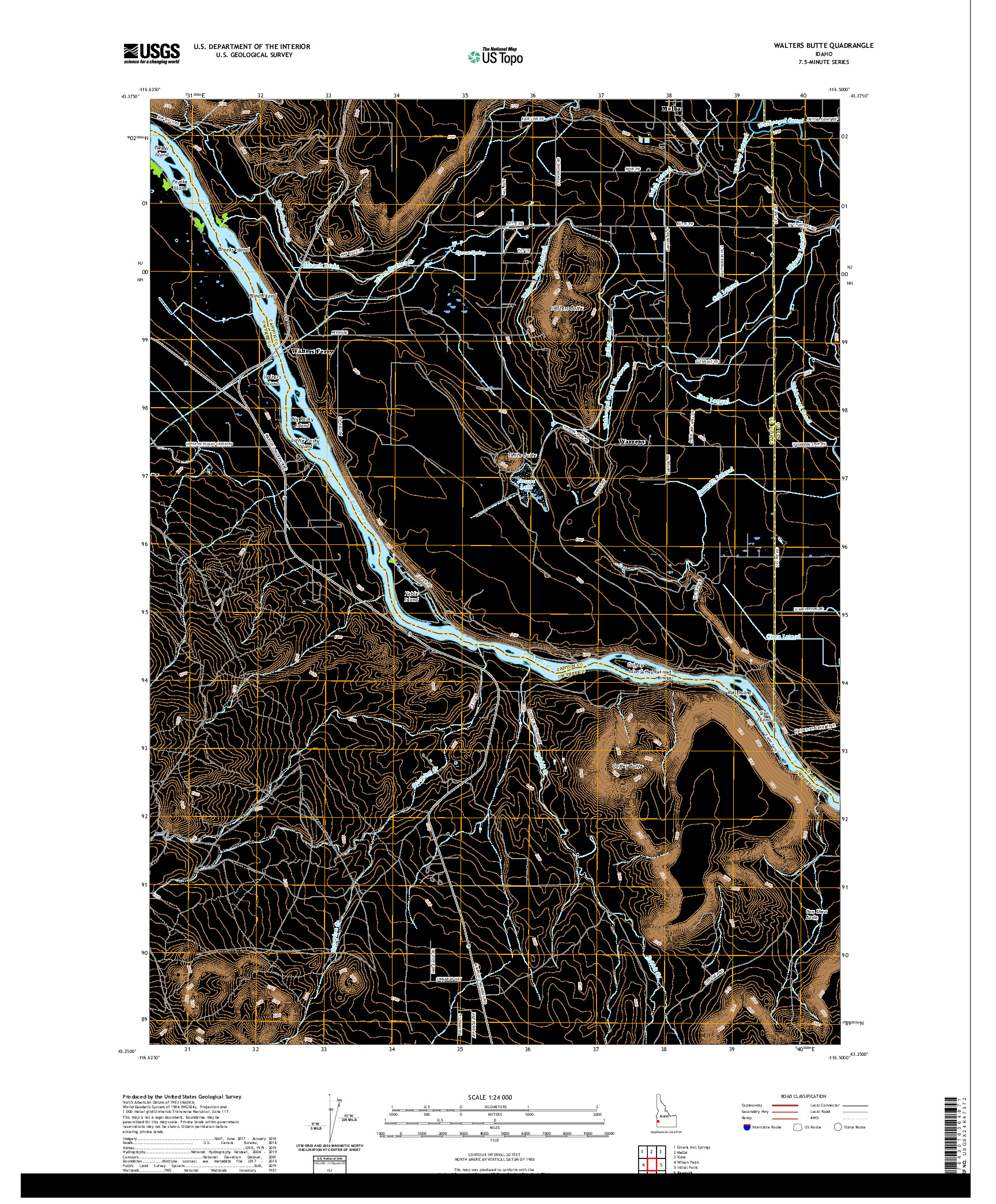 USGS US TOPO 7.5-MINUTE MAP FOR WALTERS BUTTE, ID 2020