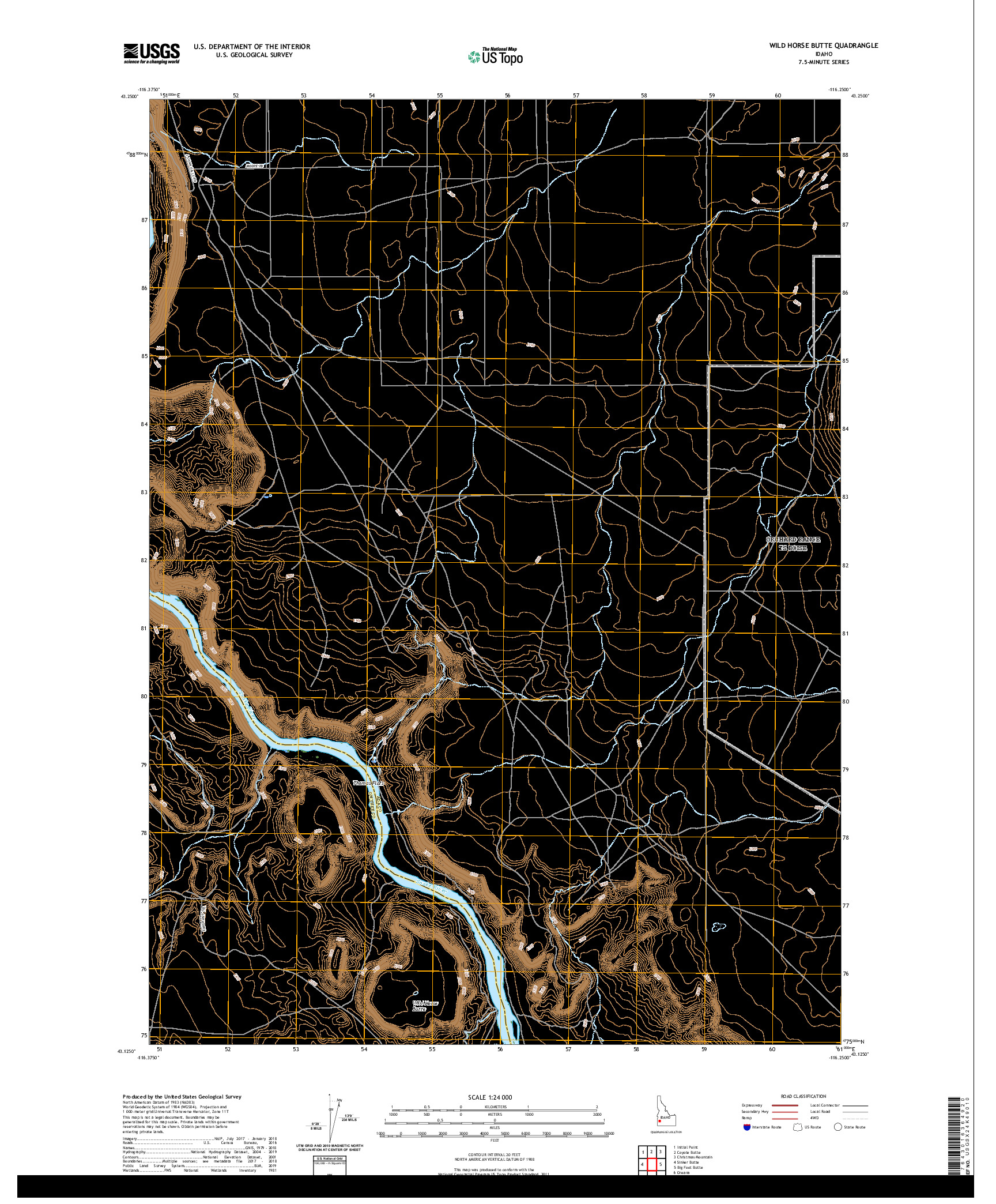USGS US TOPO 7.5-MINUTE MAP FOR WILD HORSE BUTTE, ID 2020