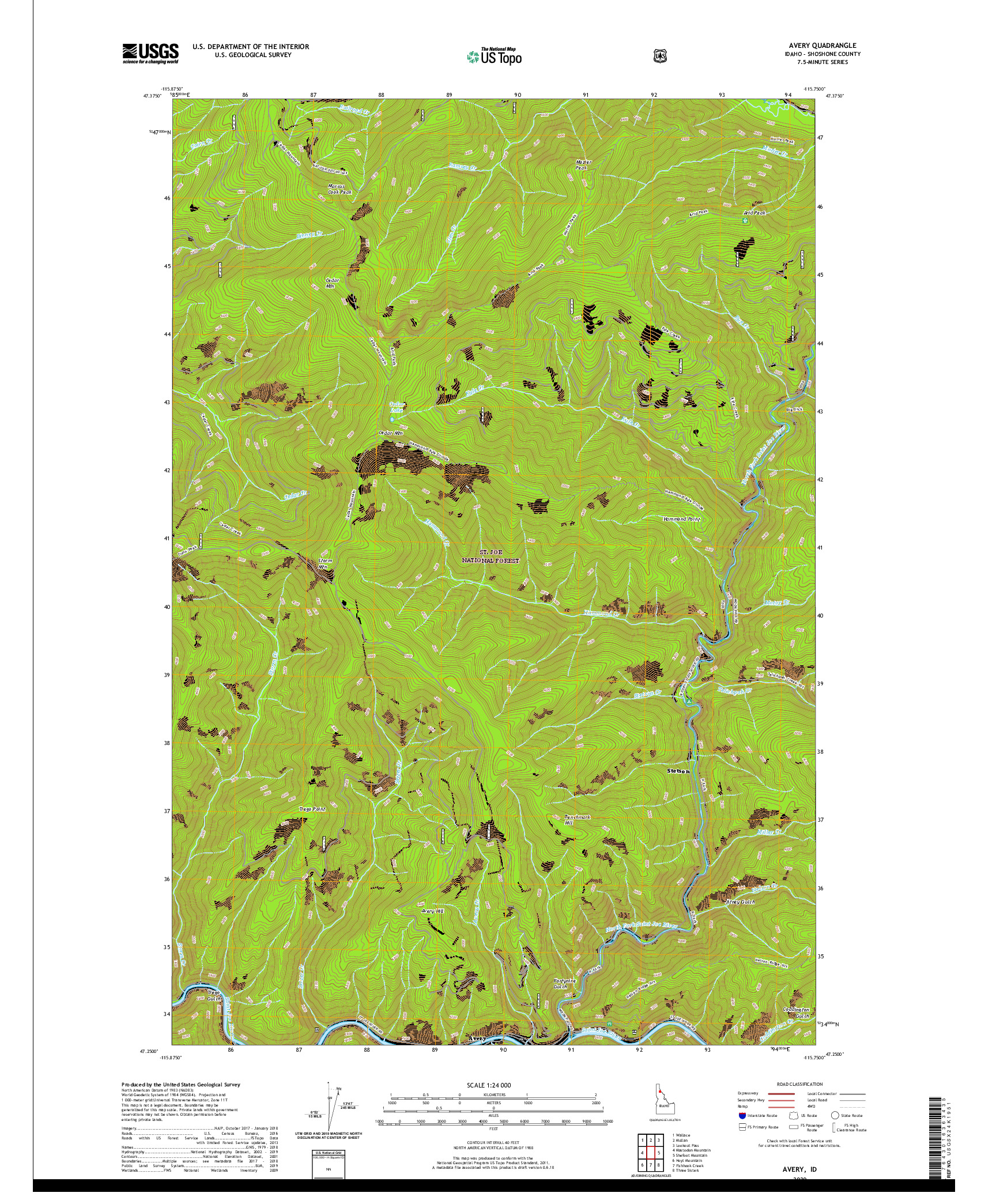 USGS US TOPO 7.5-MINUTE MAP FOR AVERY, ID 2020