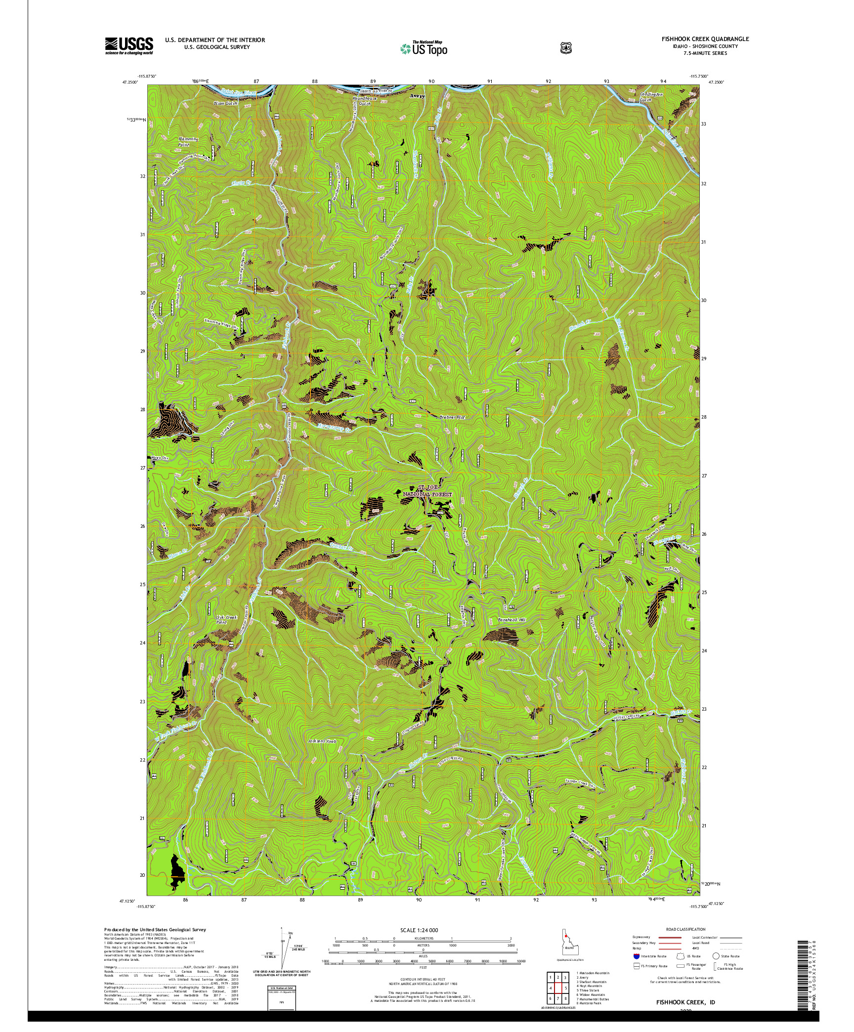 USGS US TOPO 7.5-MINUTE MAP FOR FISHHOOK CREEK, ID 2020