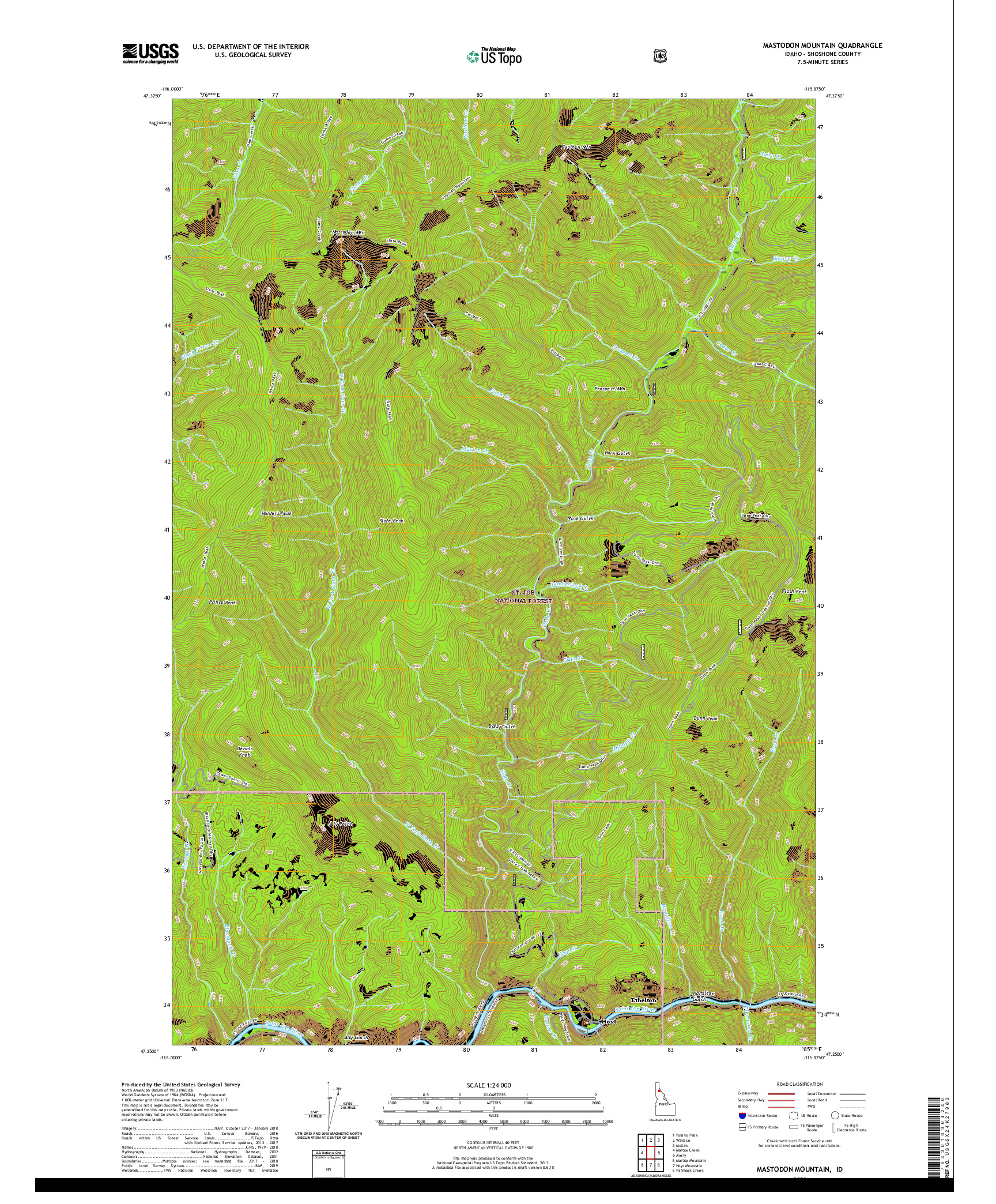 USGS US TOPO 7.5-MINUTE MAP FOR MASTODON MOUNTAIN, ID 2020