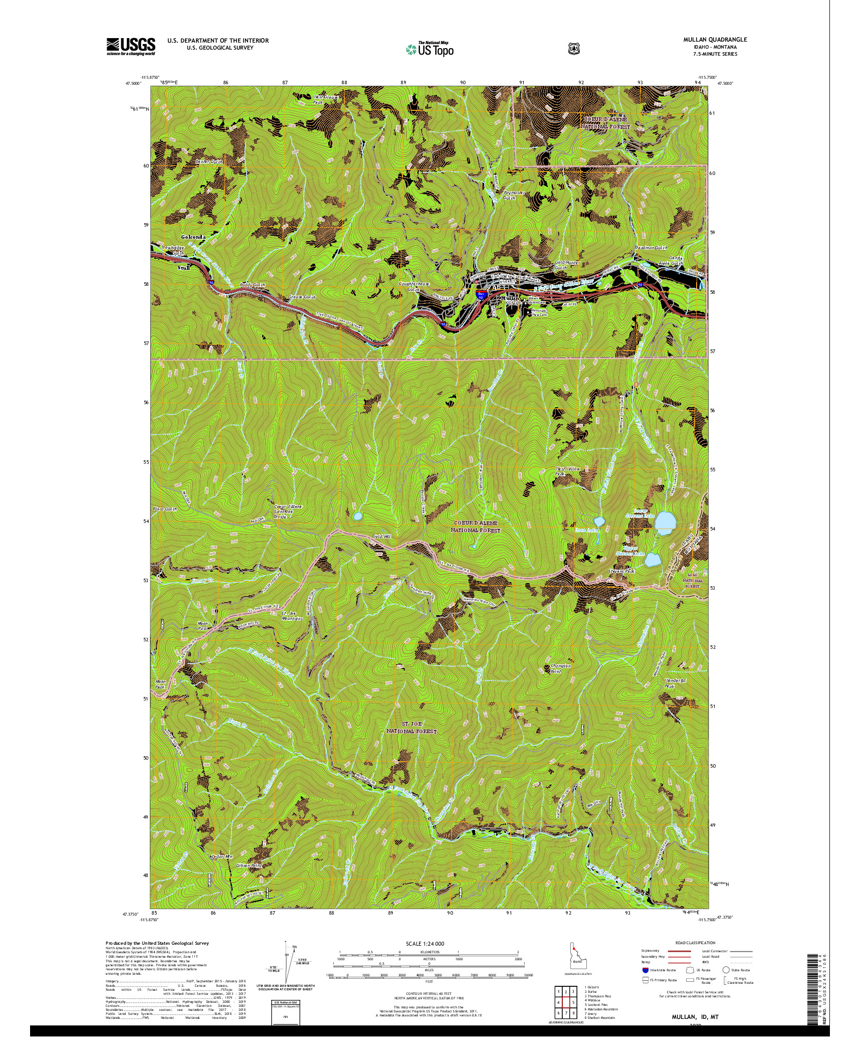USGS US TOPO 7.5-MINUTE MAP FOR MULLAN, ID,MT 2020