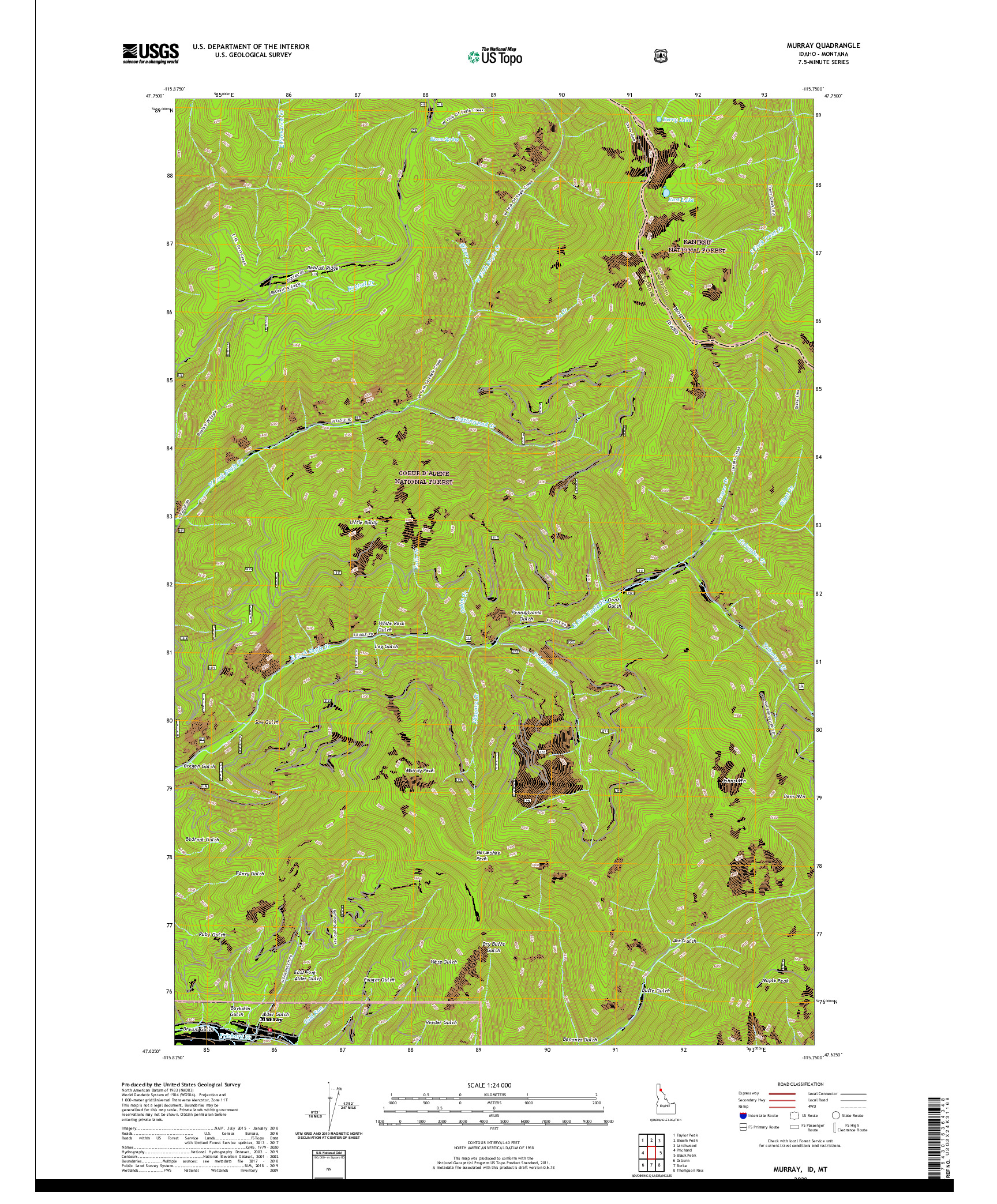 USGS US TOPO 7.5-MINUTE MAP FOR MURRAY, ID,MT 2020