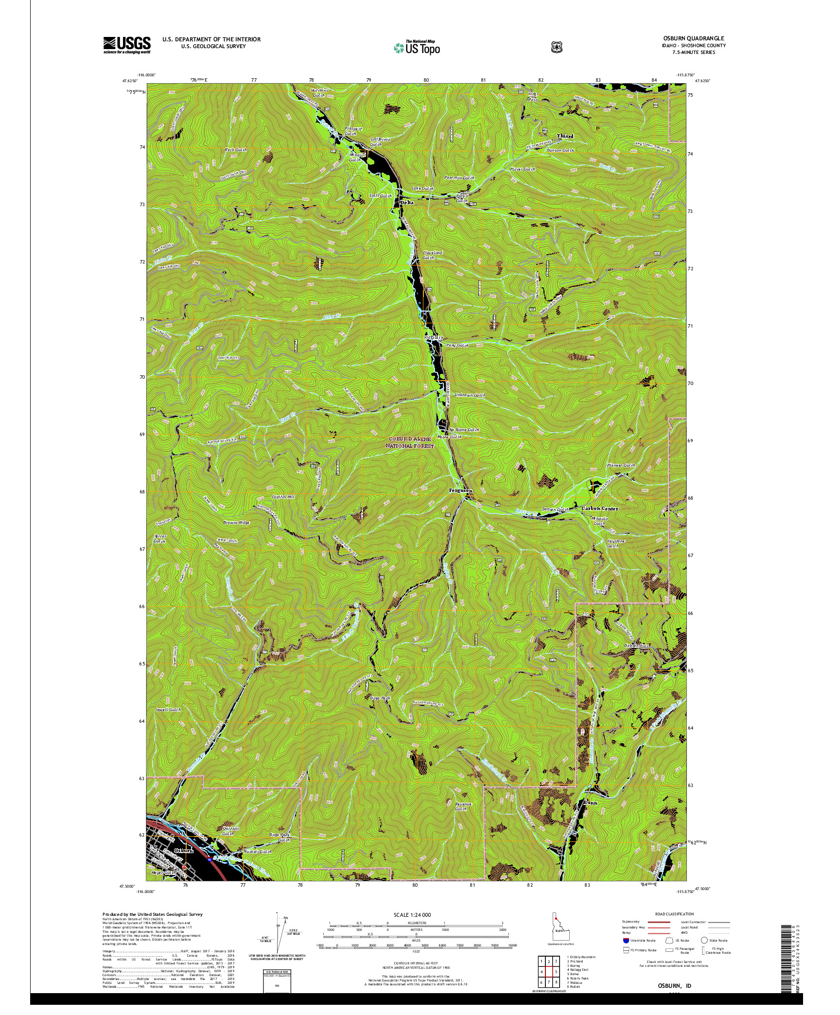 USGS US TOPO 7.5-MINUTE MAP FOR OSBURN, ID 2020