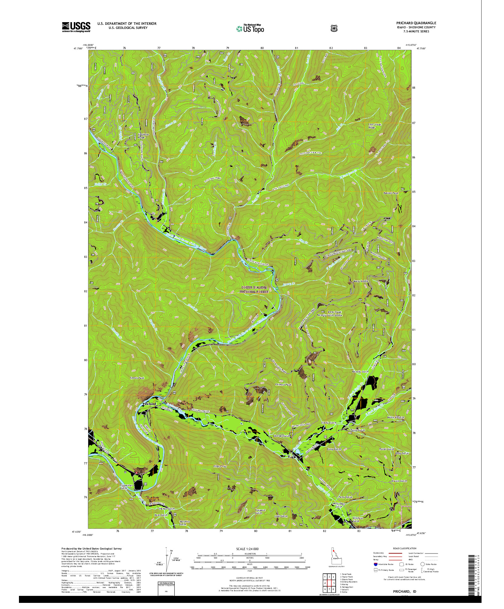 USGS US TOPO 7.5-MINUTE MAP FOR PRICHARD, ID 2020