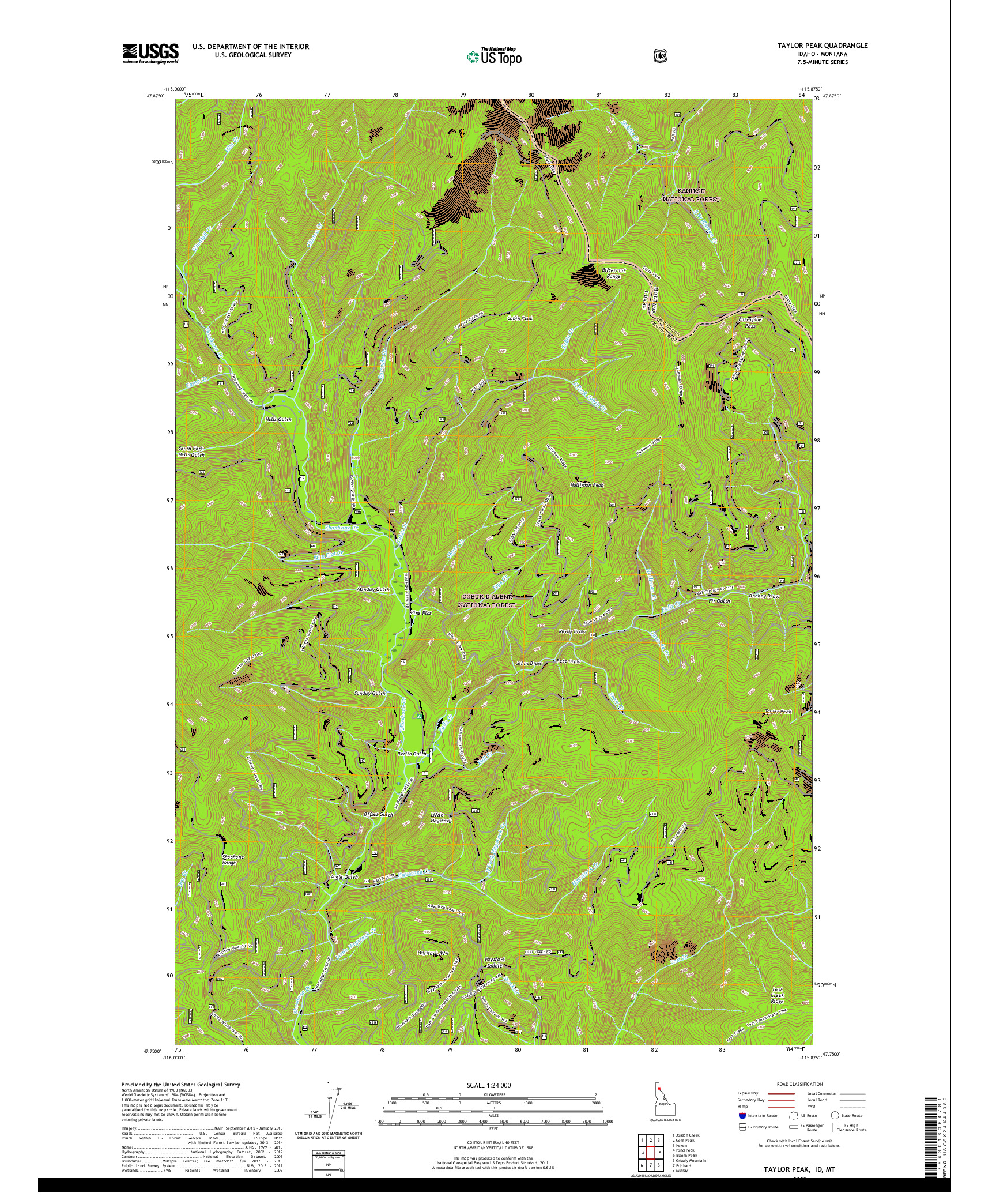 USGS US TOPO 7.5-MINUTE MAP FOR TAYLOR PEAK, ID,MT 2020