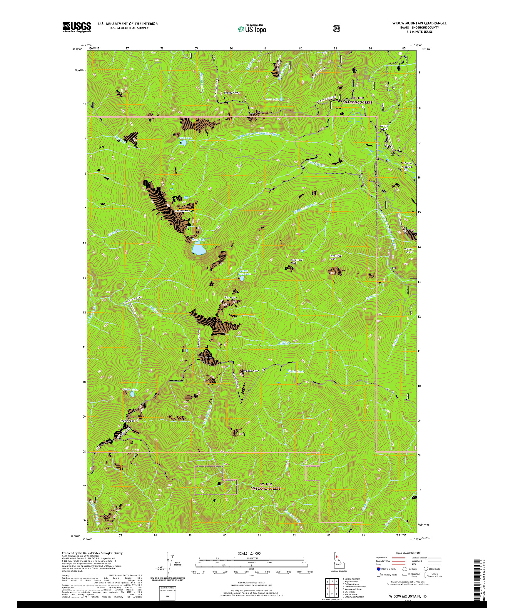 USGS US TOPO 7.5-MINUTE MAP FOR WIDOW MOUNTAIN, ID 2020