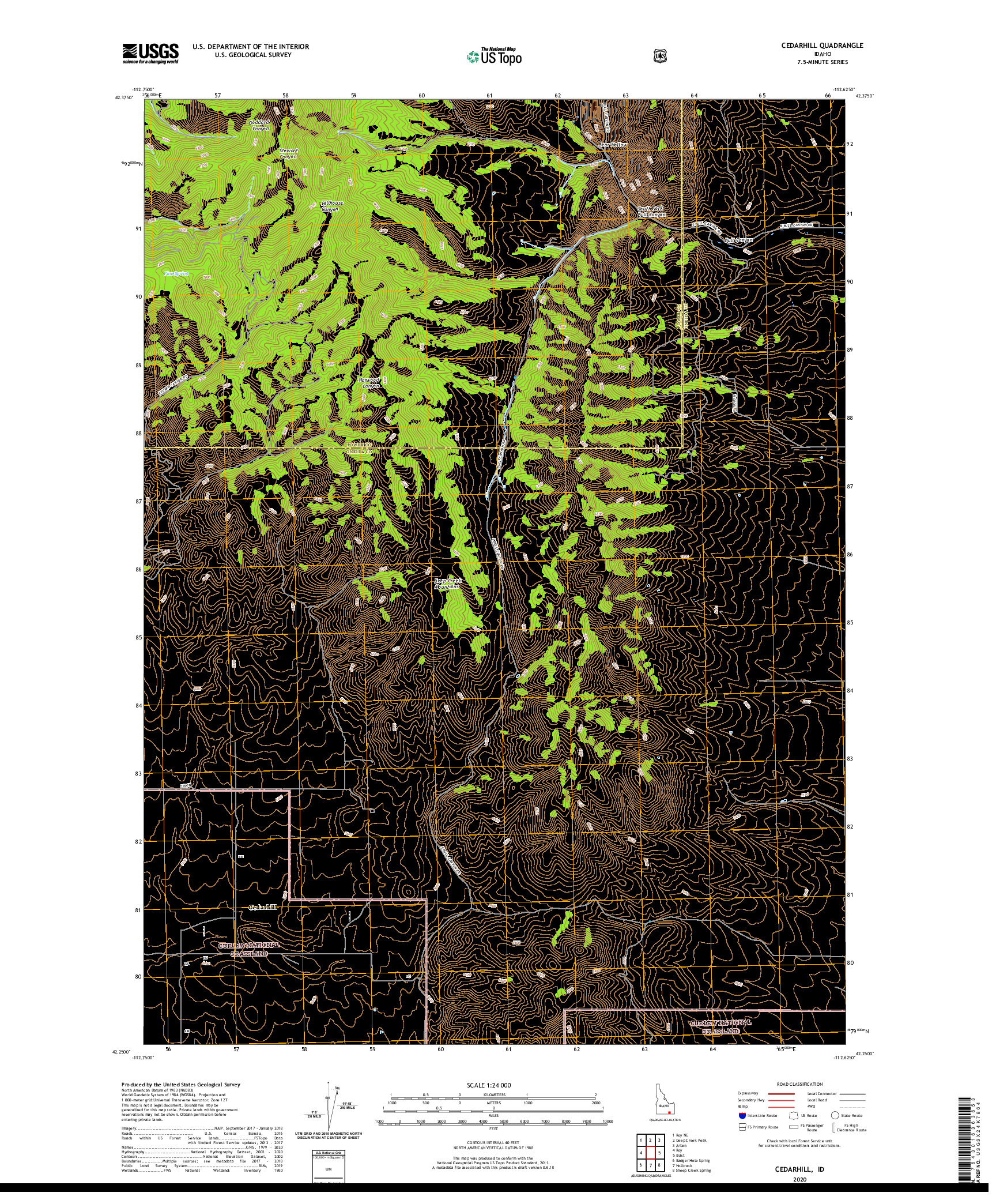 USGS US TOPO 7.5-MINUTE MAP FOR CEDARHILL, ID 2020