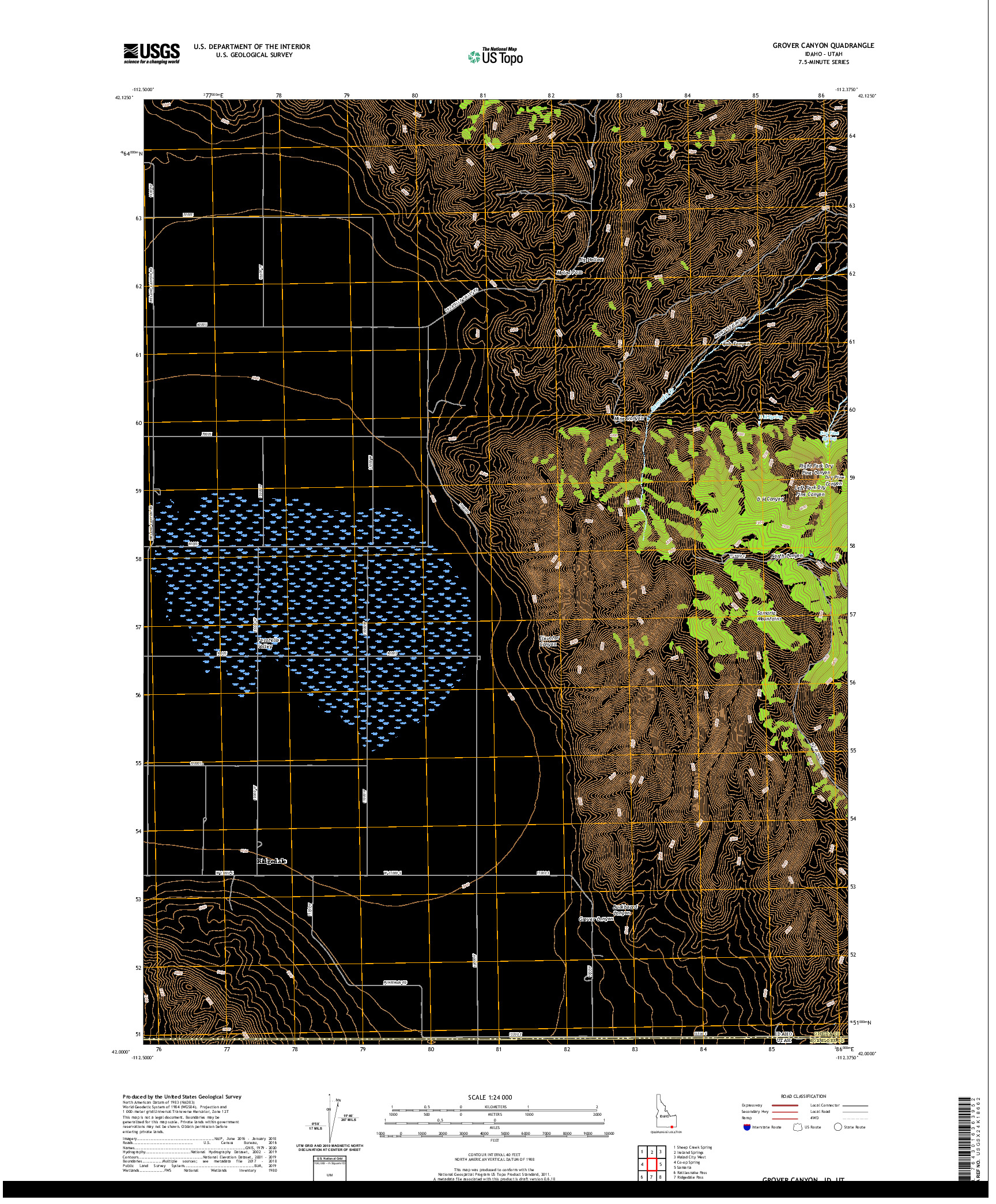 USGS US TOPO 7.5-MINUTE MAP FOR GROVER CANYON, ID,UT 2020
