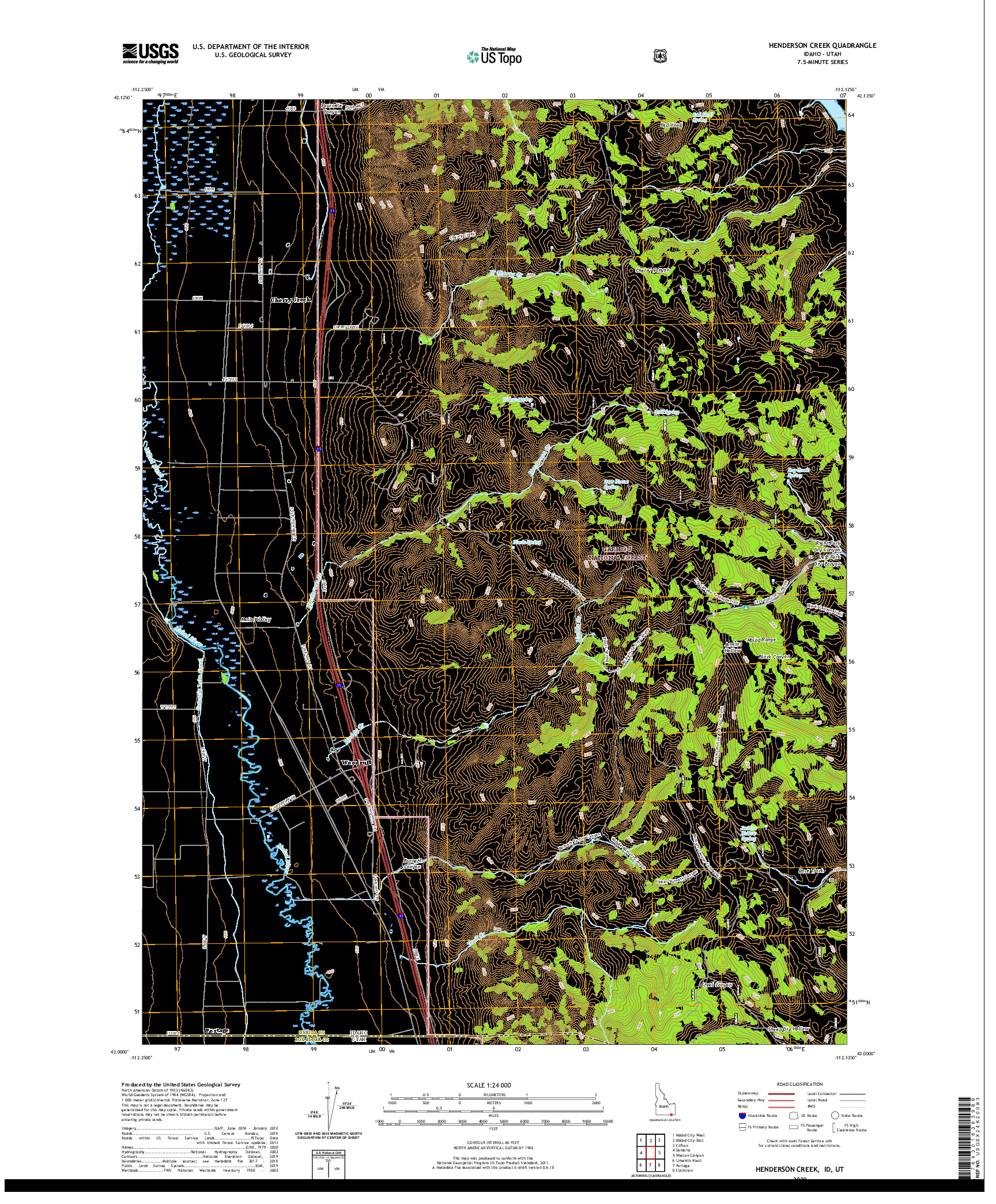 USGS US TOPO 7.5-MINUTE MAP FOR HENDERSON CREEK, ID,UT 2020