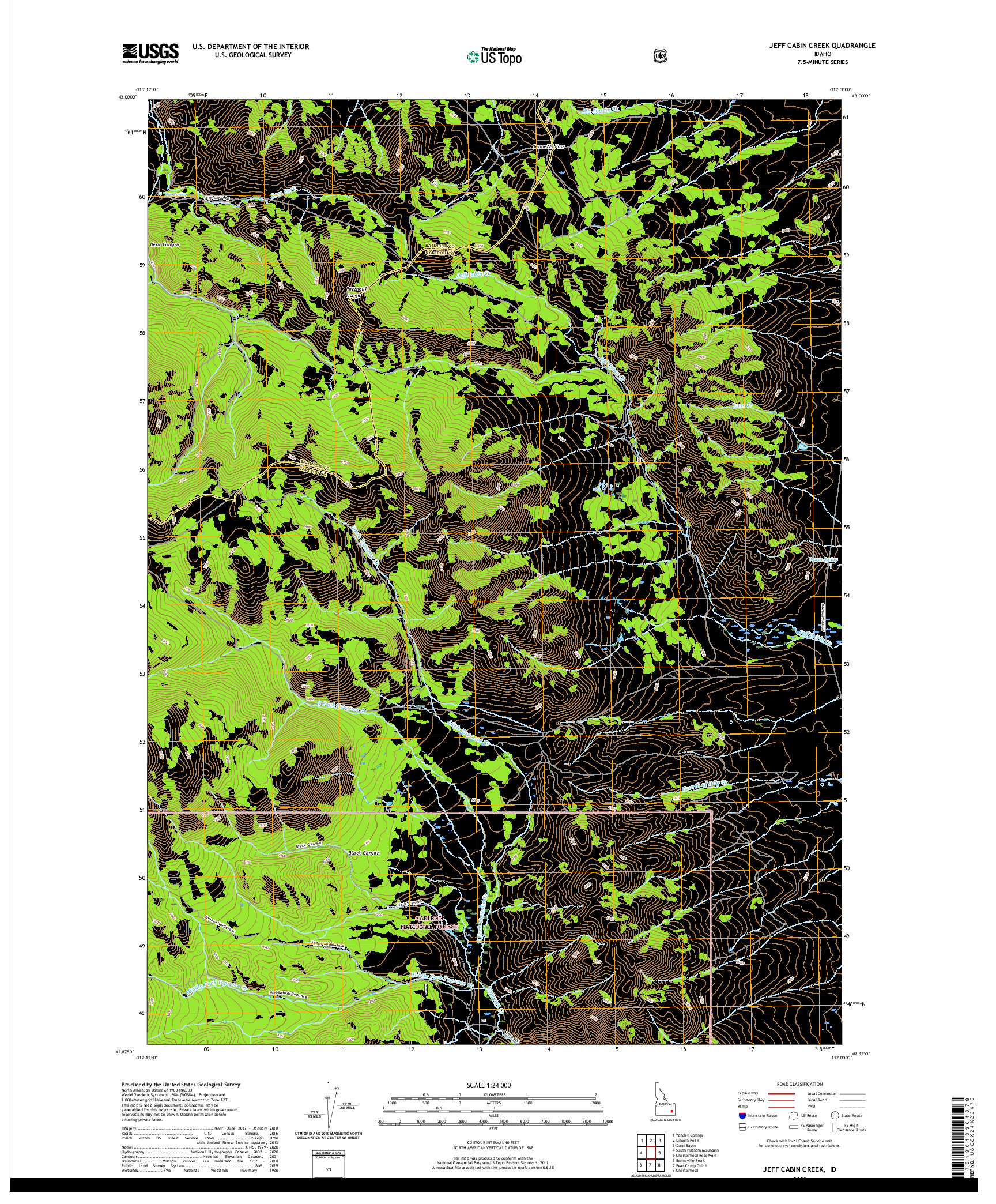 USGS US TOPO 7.5-MINUTE MAP FOR JEFF CABIN CREEK, ID 2020