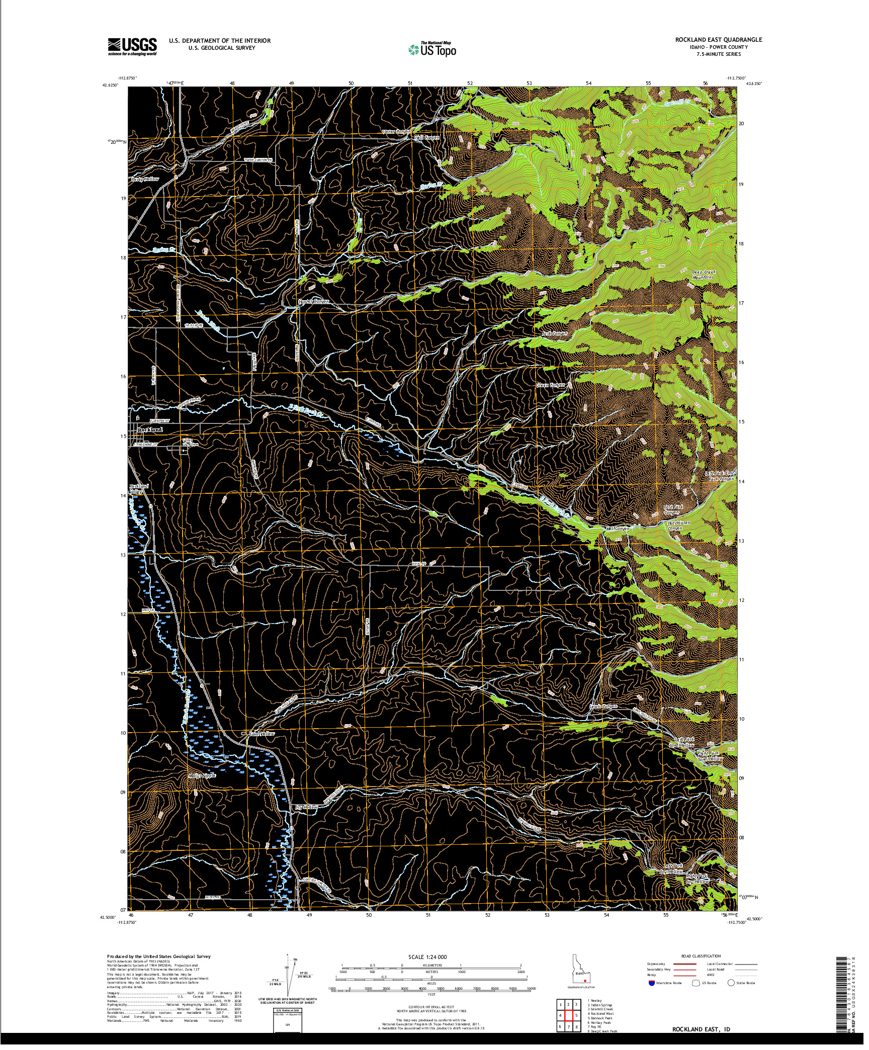USGS US TOPO 7.5-MINUTE MAP FOR ROCKLAND EAST, ID 2020