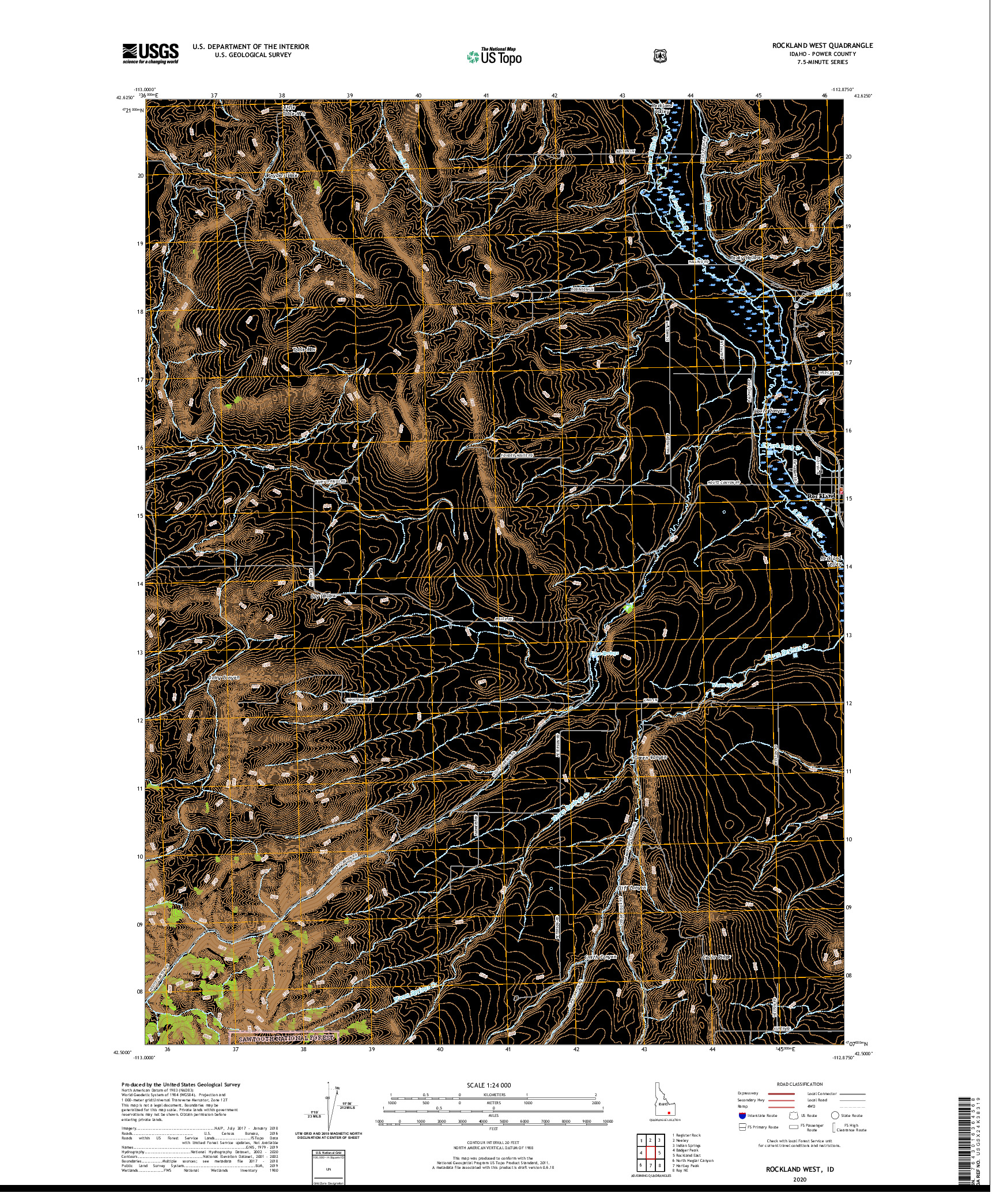USGS US TOPO 7.5-MINUTE MAP FOR ROCKLAND WEST, ID 2020