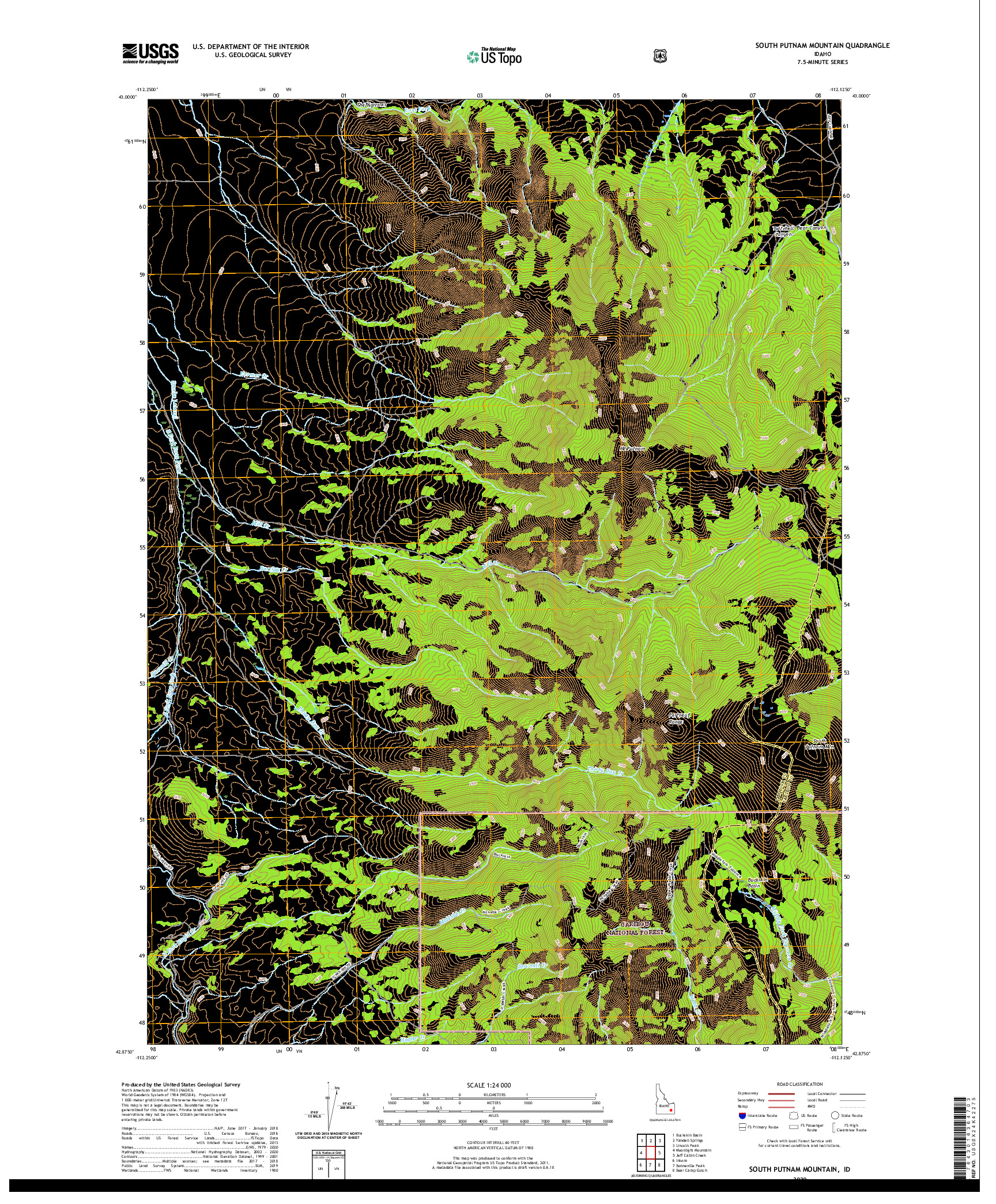 USGS US TOPO 7.5-MINUTE MAP FOR SOUTH PUTNAM MOUNTAIN, ID 2020