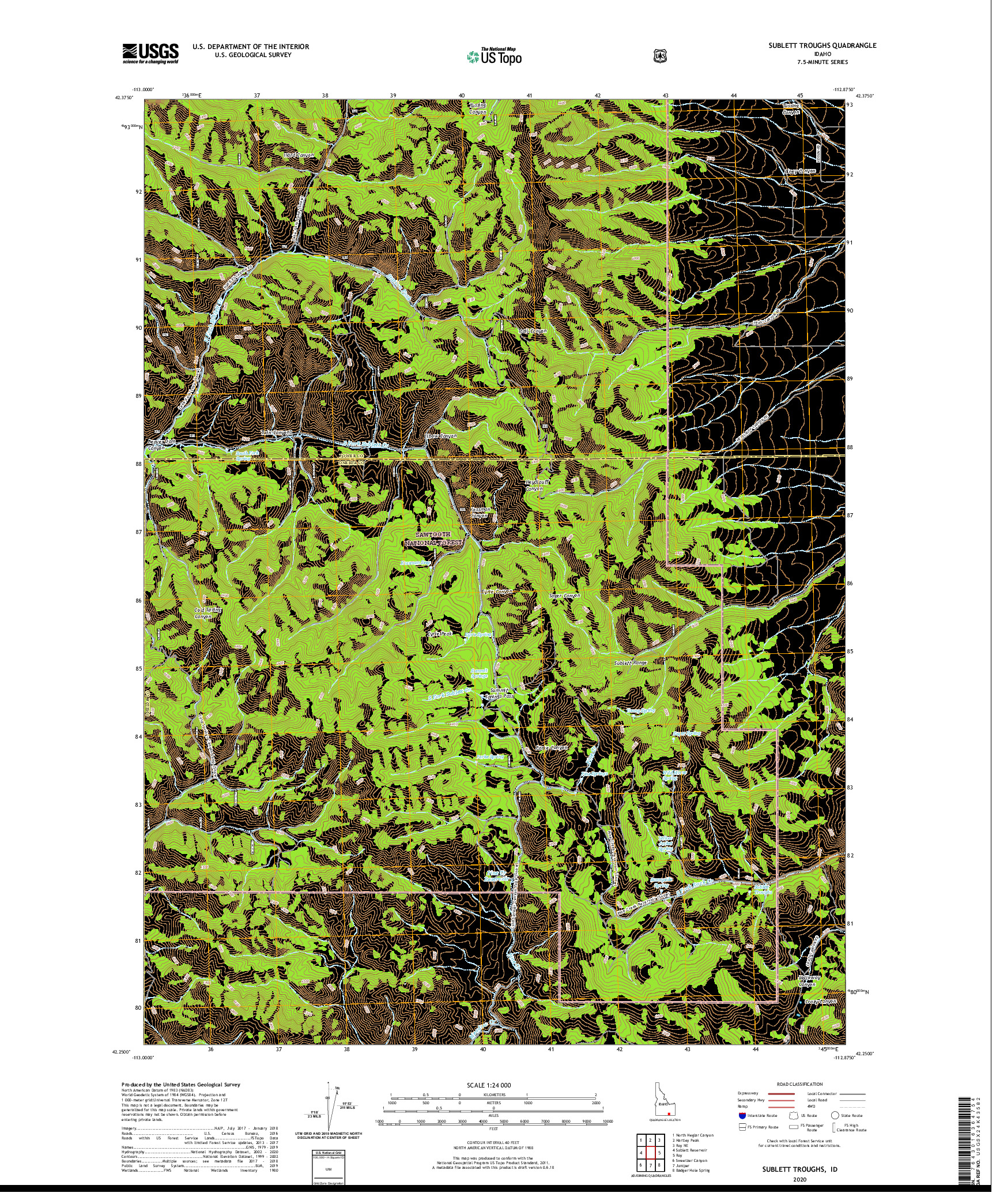 USGS US TOPO 7.5-MINUTE MAP FOR SUBLETT TROUGHS, ID 2020