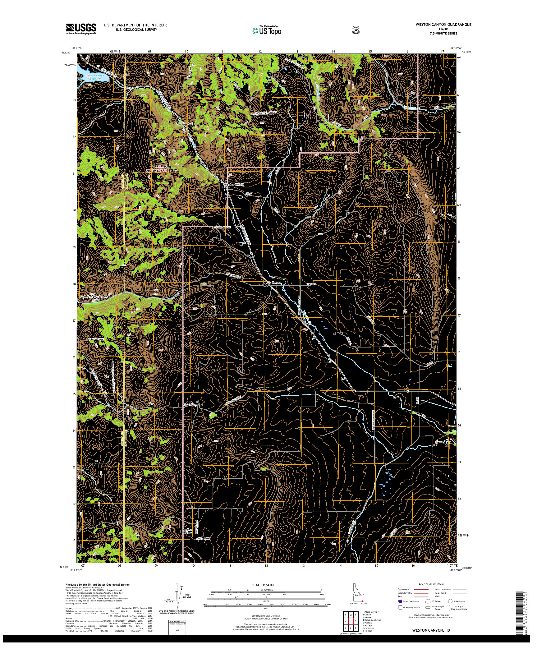 USGS US TOPO 7.5-MINUTE MAP FOR WESTON CANYON, ID 2020