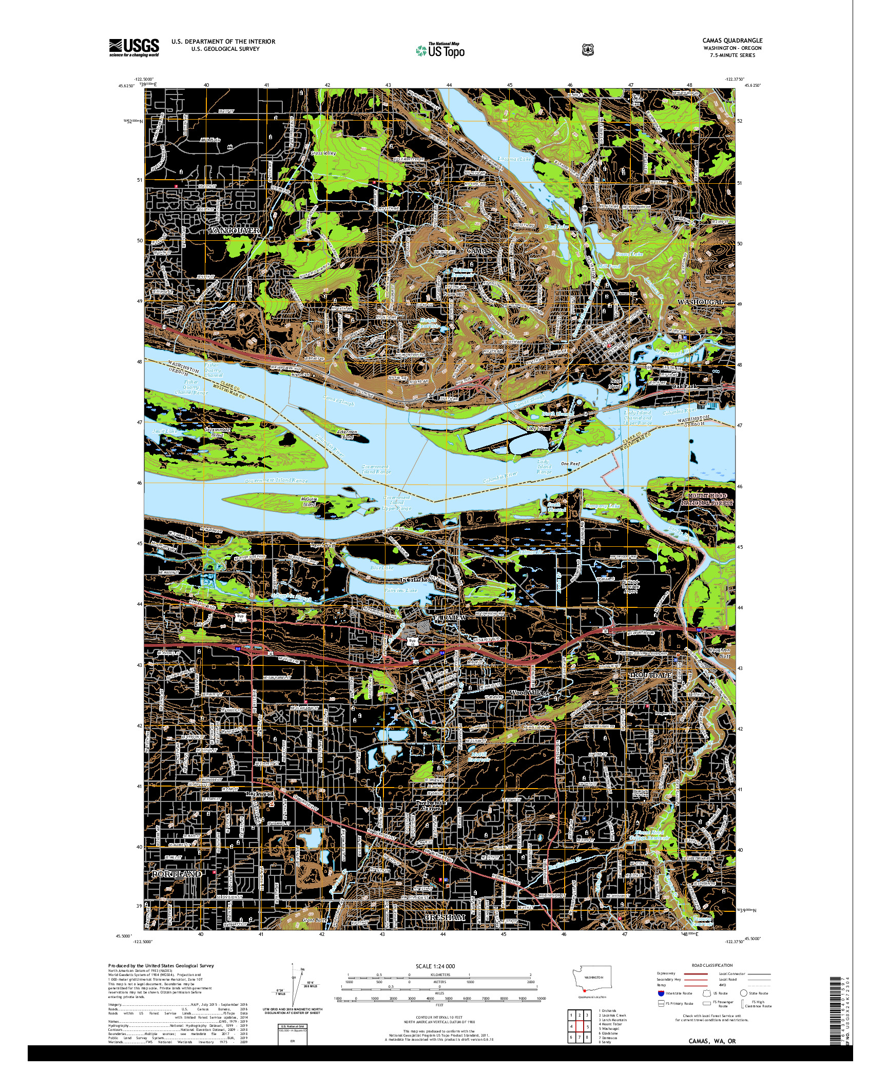 USGS US TOPO 7.5-MINUTE MAP FOR CAMAS, WA,OR 2020