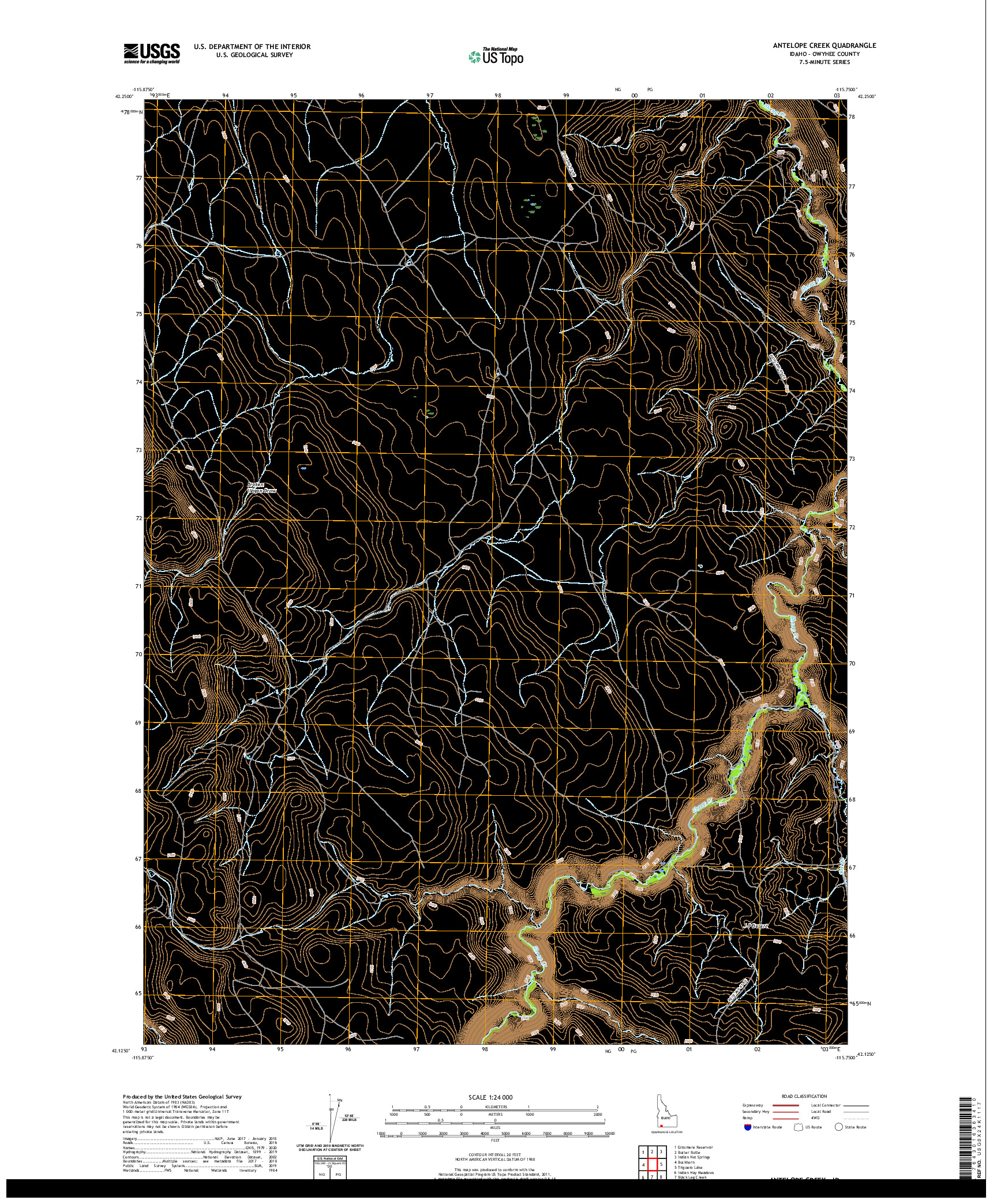 USGS US TOPO 7.5-MINUTE MAP FOR ANTELOPE CREEK, ID 2020