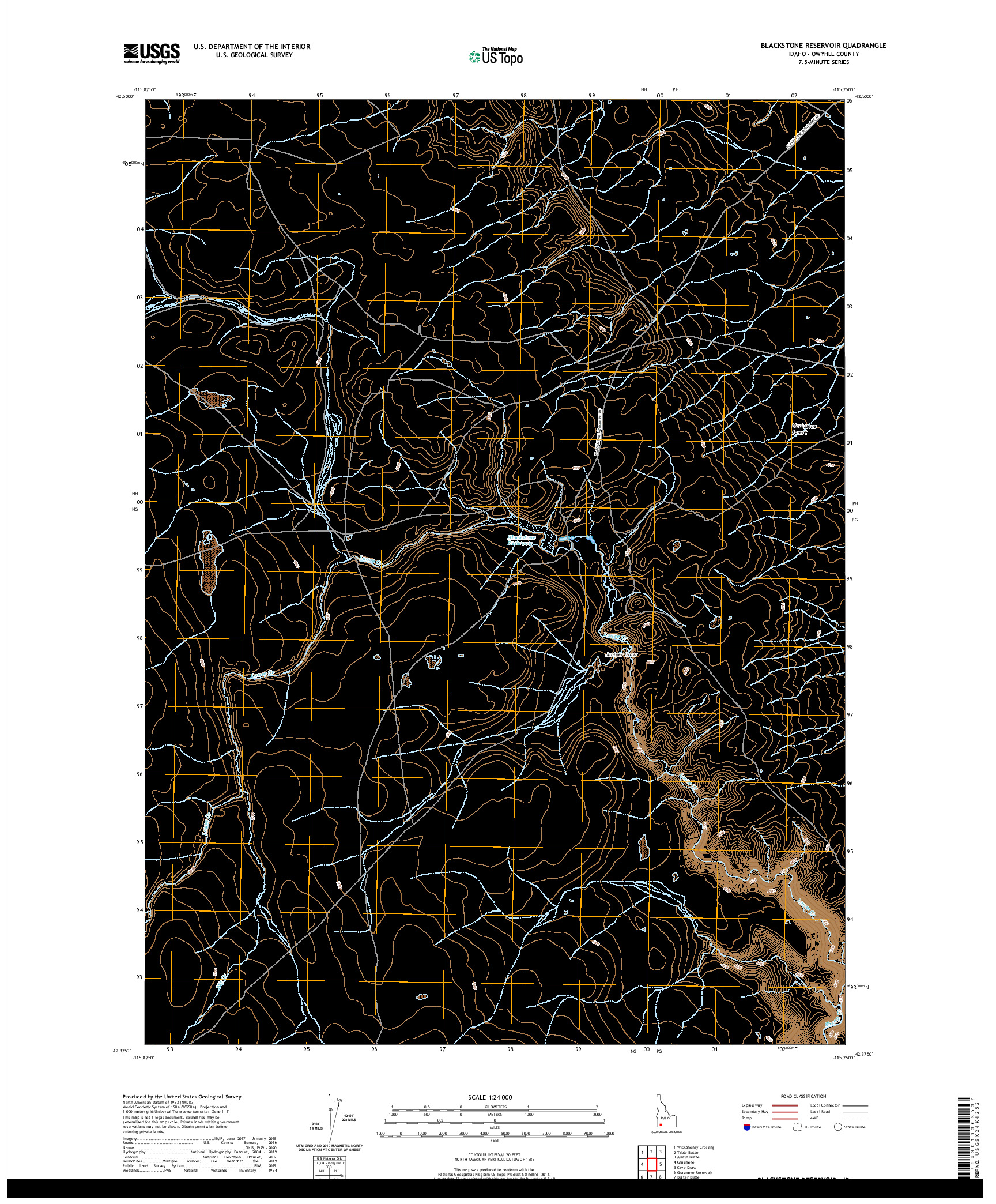 USGS US TOPO 7.5-MINUTE MAP FOR BLACKSTONE RESERVOIR, ID 2020