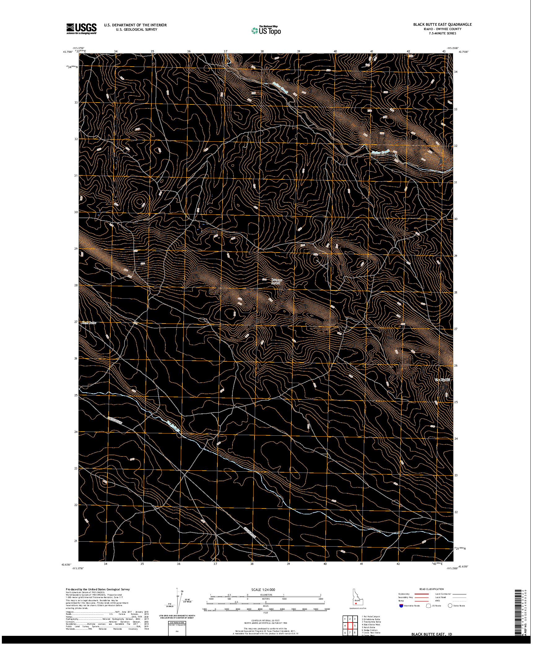 USGS US TOPO 7.5-MINUTE MAP FOR BLACK BUTTE EAST, ID 2020