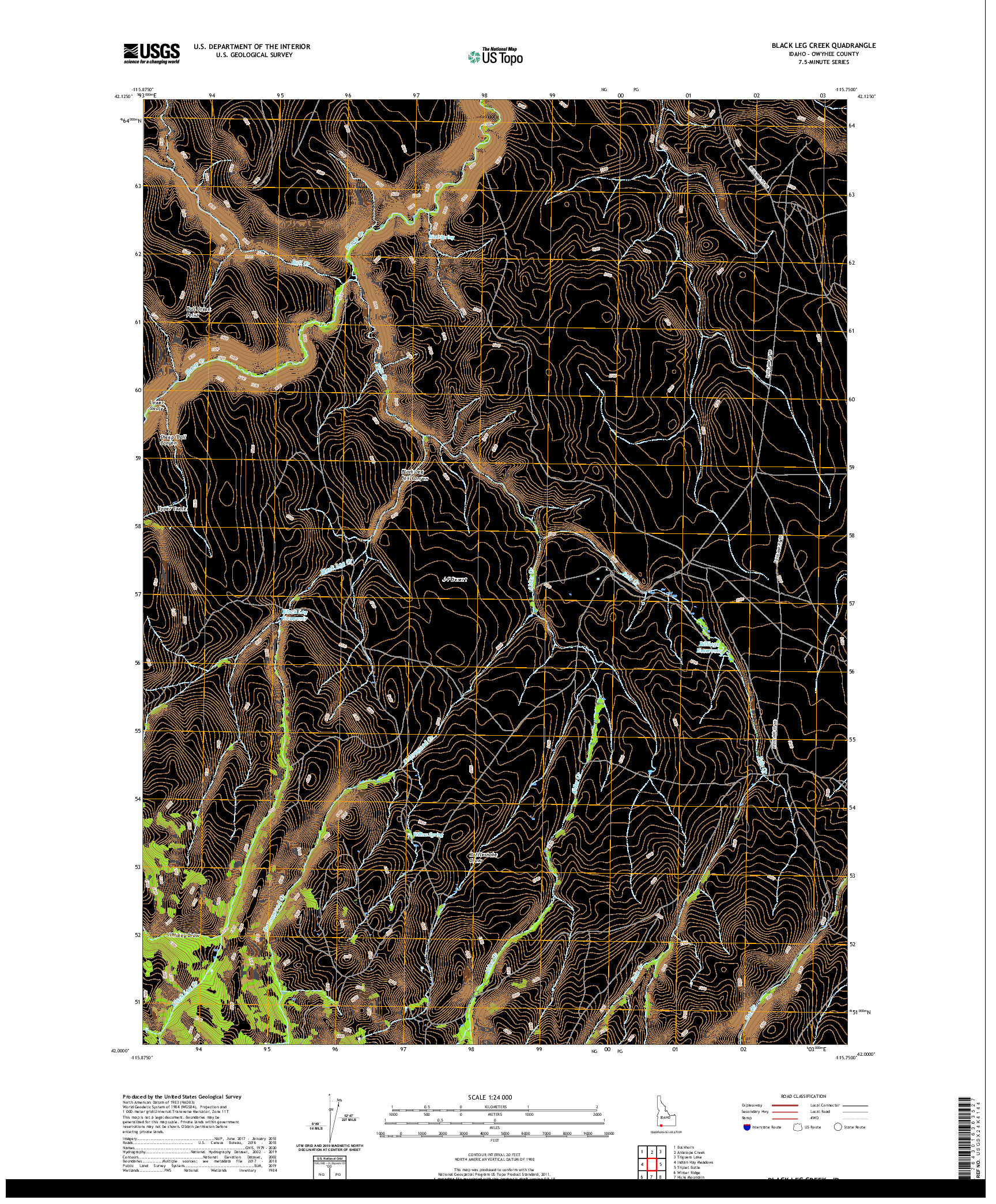 USGS US TOPO 7.5-MINUTE MAP FOR BLACK LEG CREEK, ID 2020