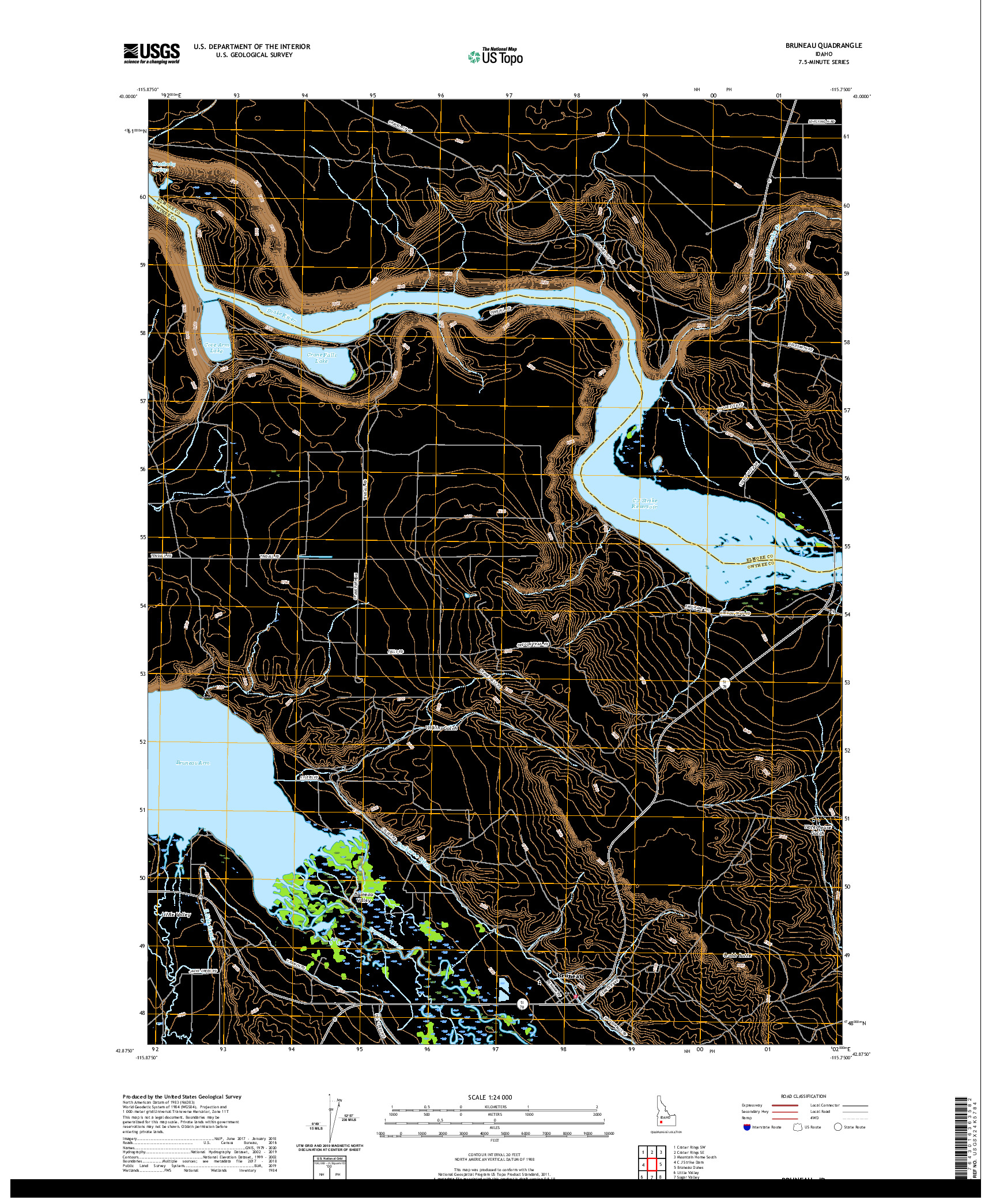USGS US TOPO 7.5-MINUTE MAP FOR BRUNEAU, ID 2020