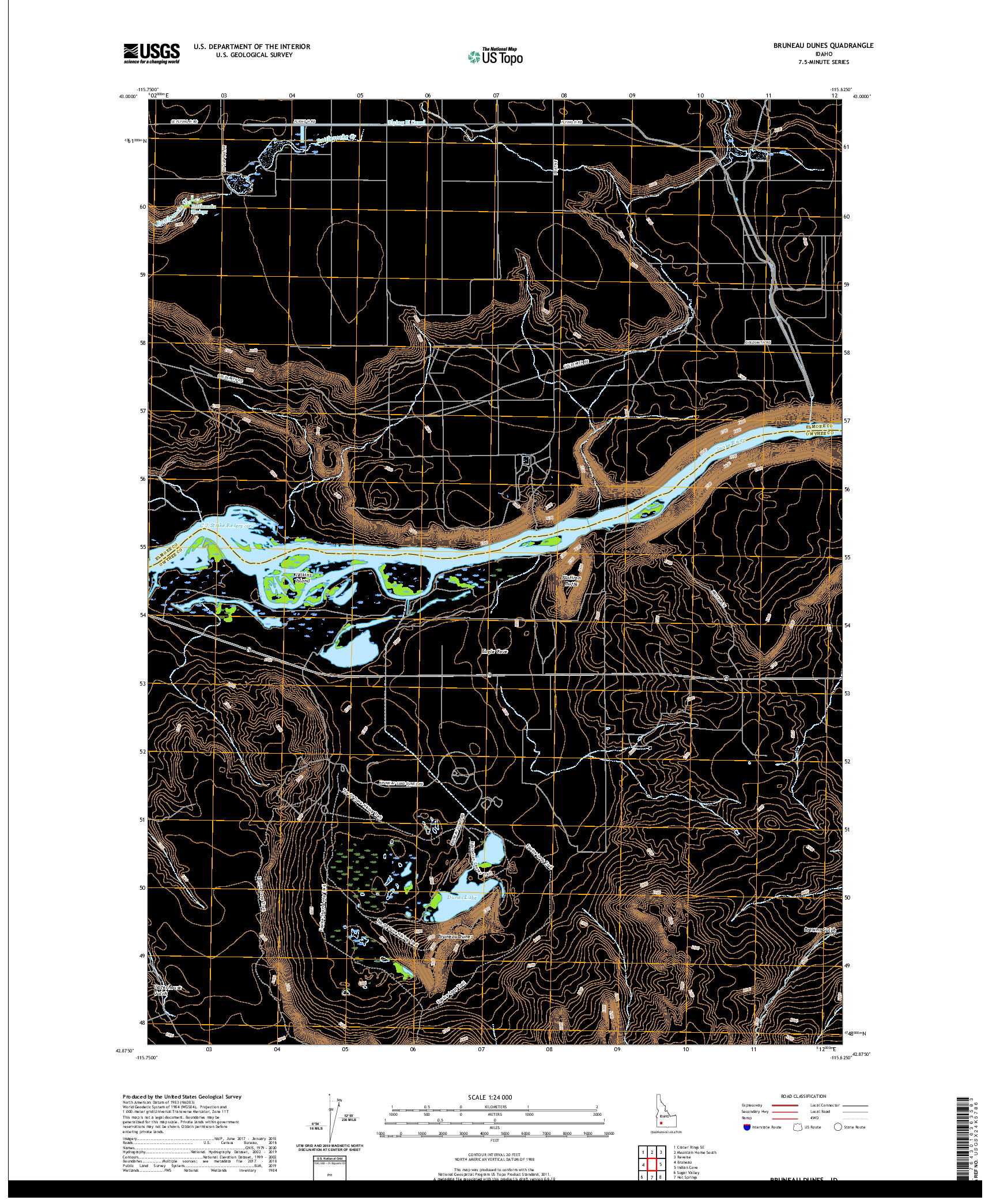 USGS US TOPO 7.5-MINUTE MAP FOR BRUNEAU DUNES, ID 2020