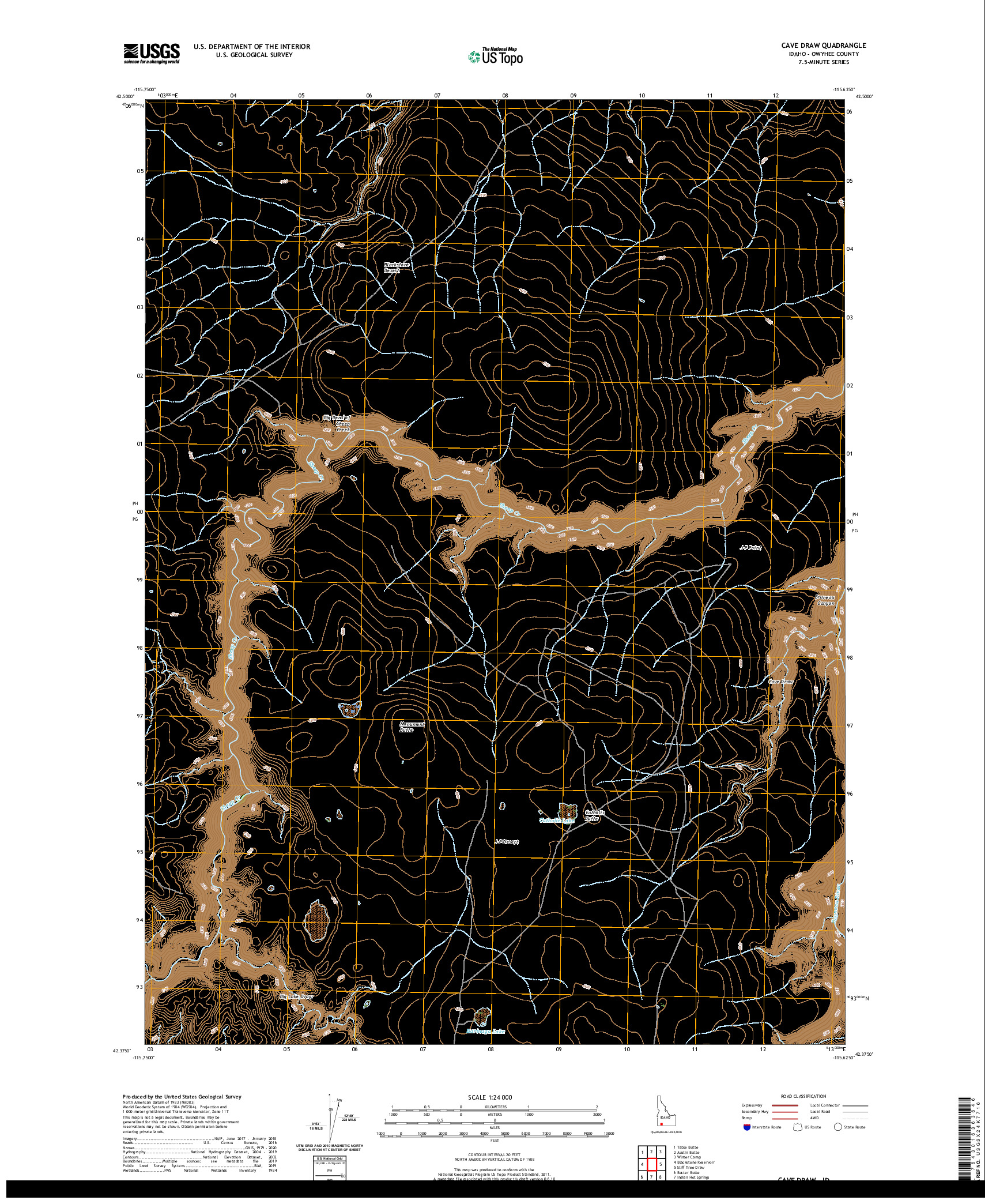 USGS US TOPO 7.5-MINUTE MAP FOR CAVE DRAW, ID 2020
