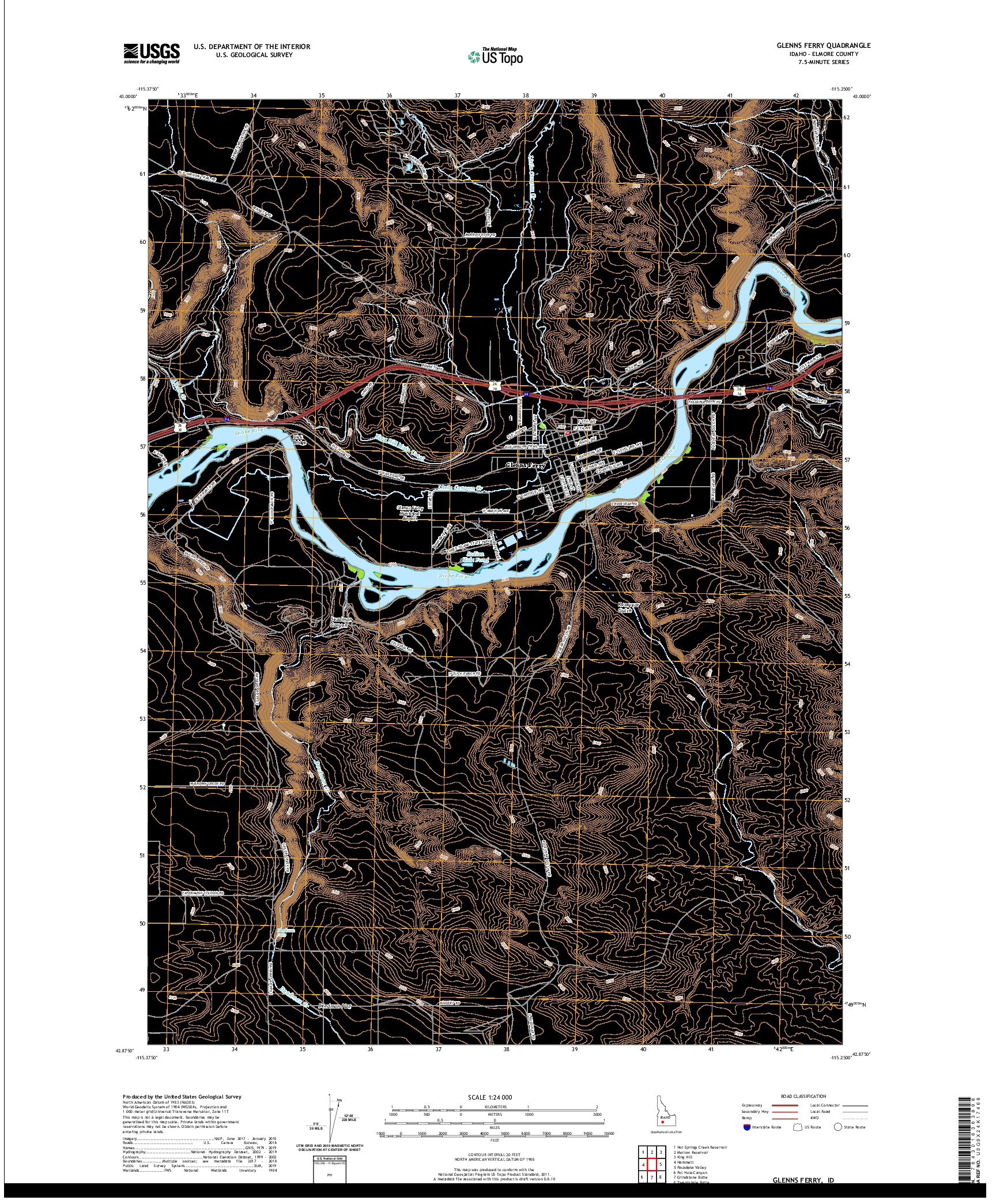USGS US TOPO 7.5-MINUTE MAP FOR GLENNS FERRY, ID 2020
