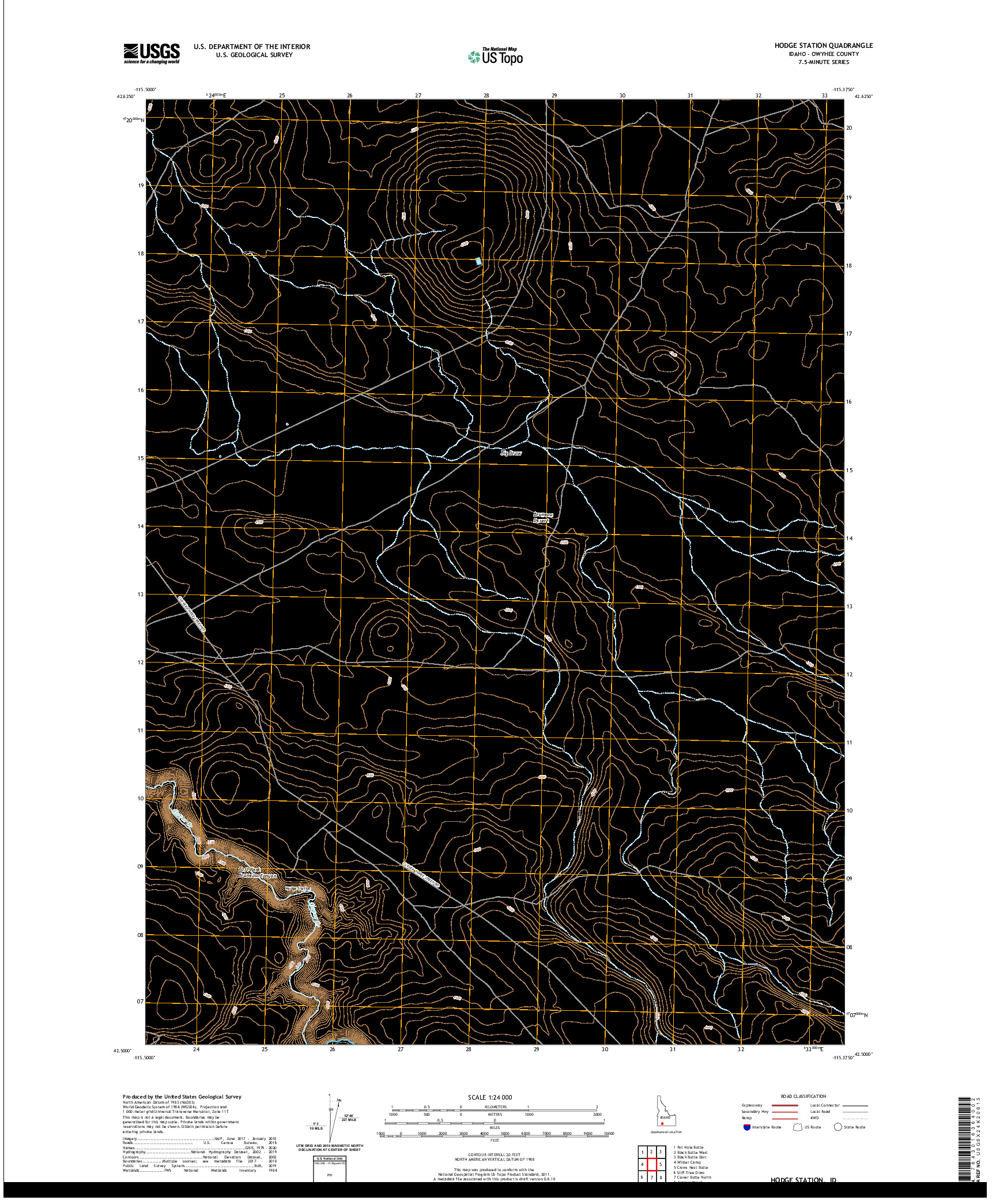 USGS US TOPO 7.5-MINUTE MAP FOR HODGE STATION, ID 2020