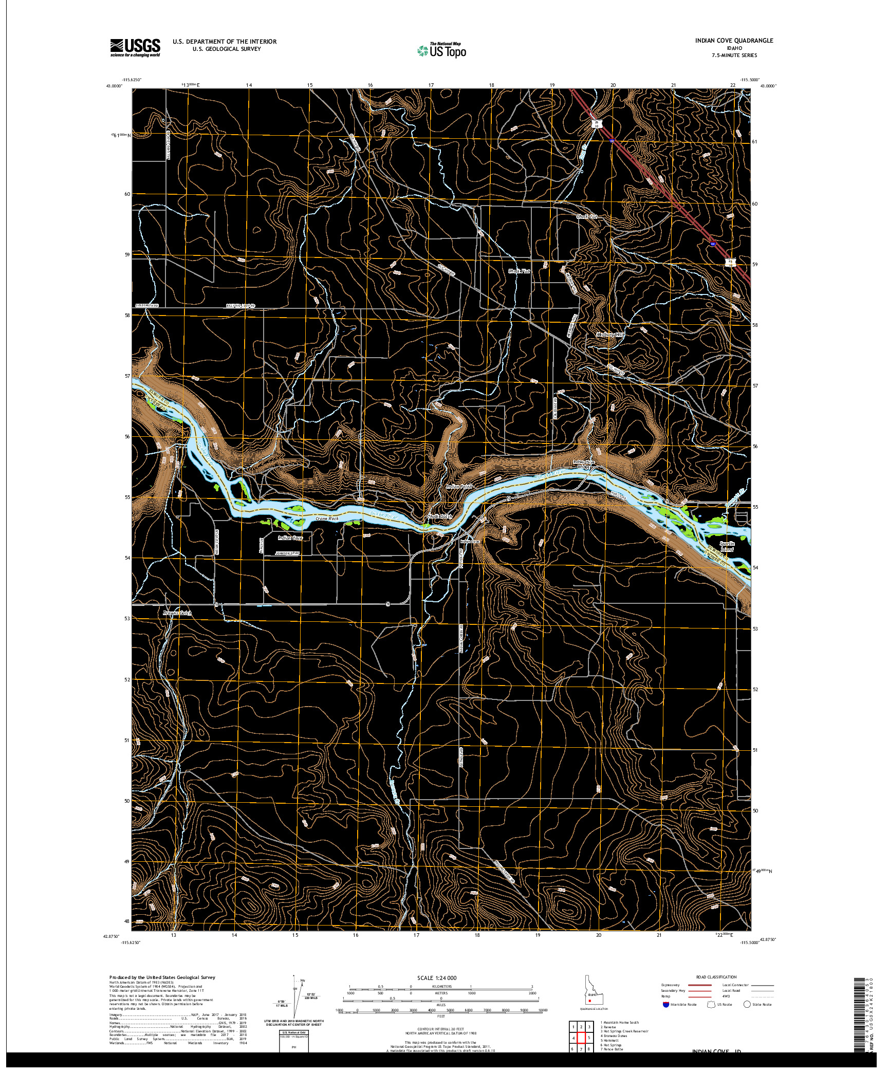 USGS US TOPO 7.5-MINUTE MAP FOR INDIAN COVE, ID 2020