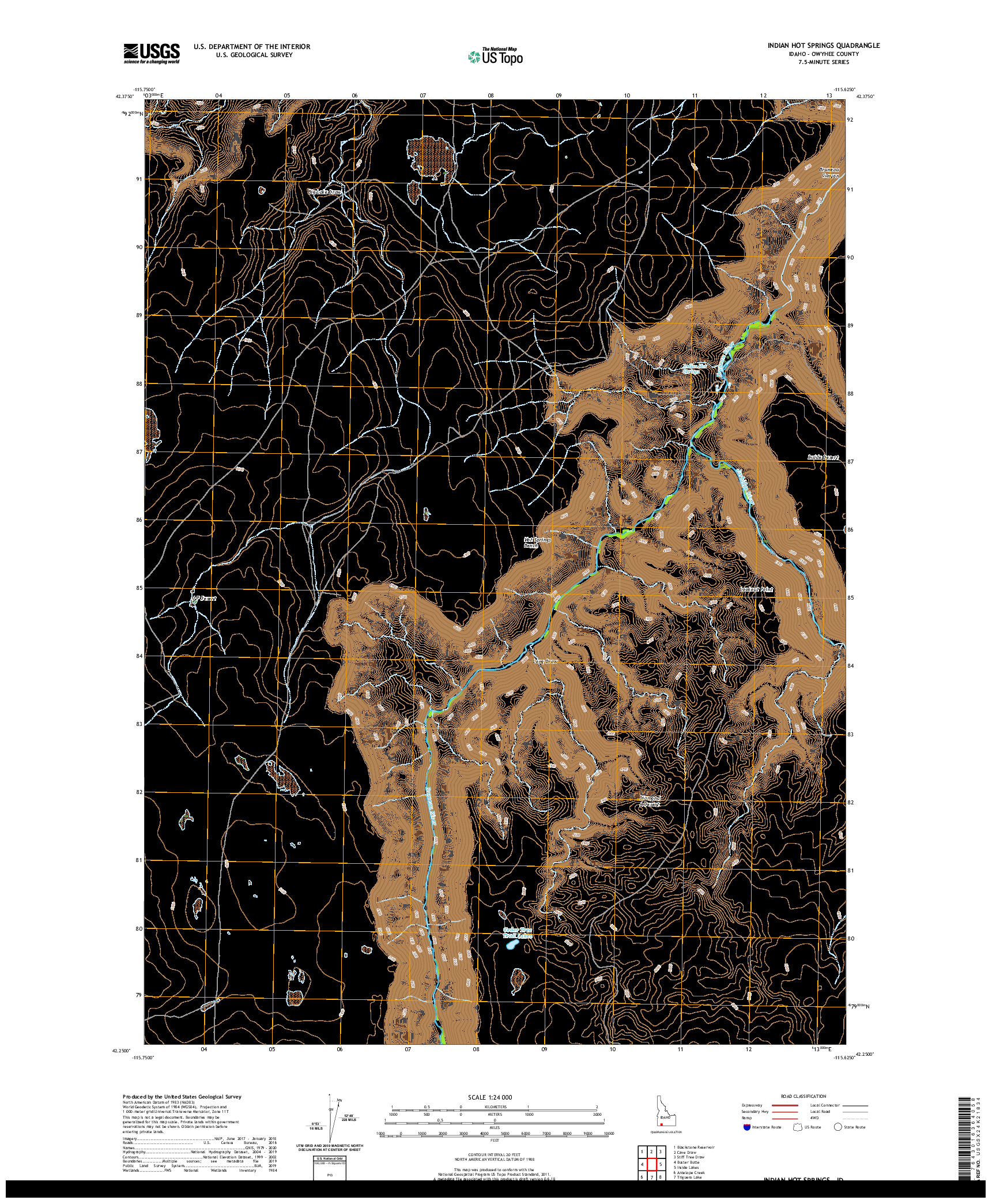 USGS US TOPO 7.5-MINUTE MAP FOR INDIAN HOT SPRINGS, ID 2020