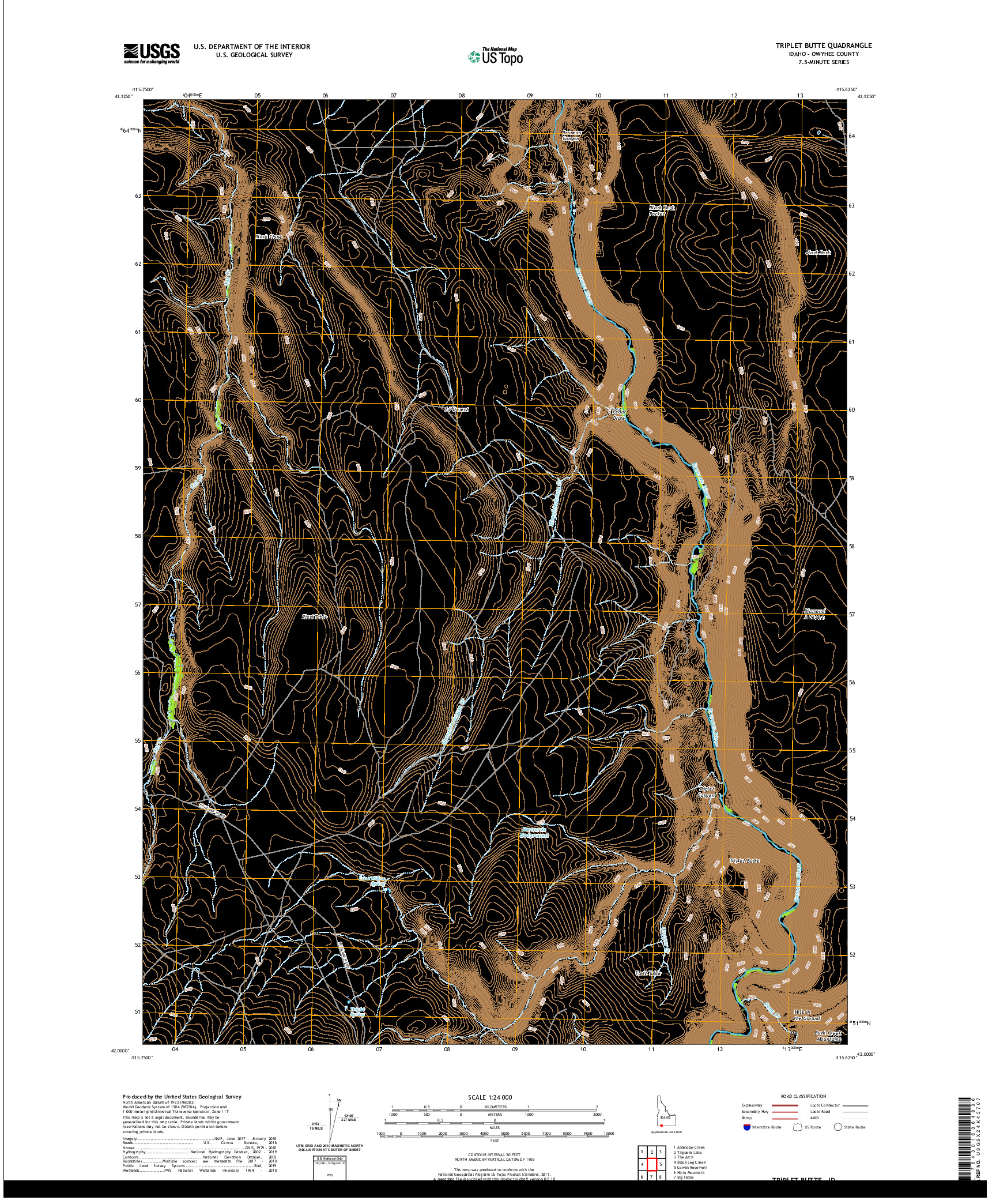 USGS US TOPO 7.5-MINUTE MAP FOR TRIPLET BUTTE, ID 2020