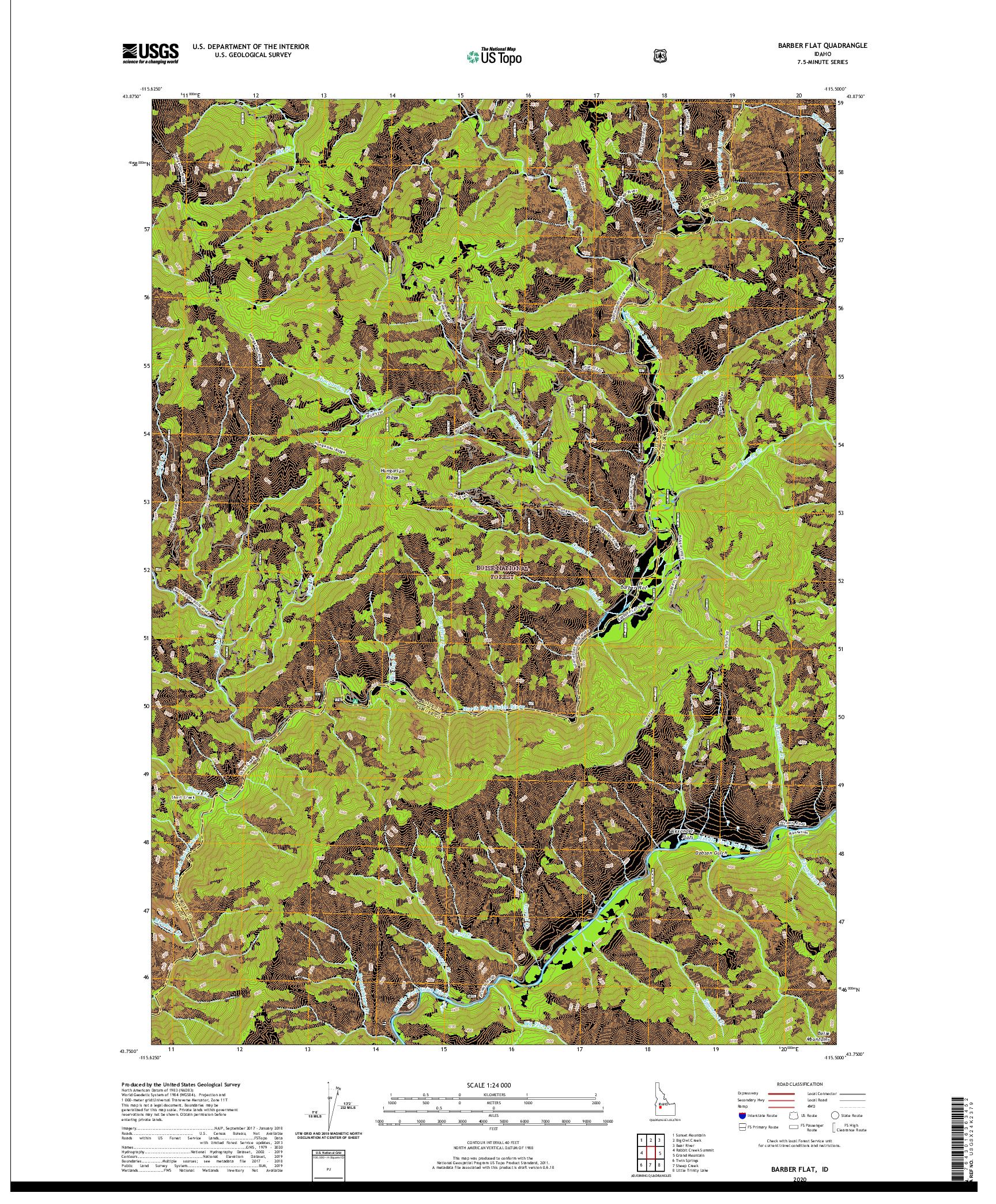 USGS US TOPO 7.5-MINUTE MAP FOR BARBER FLAT, ID 2020