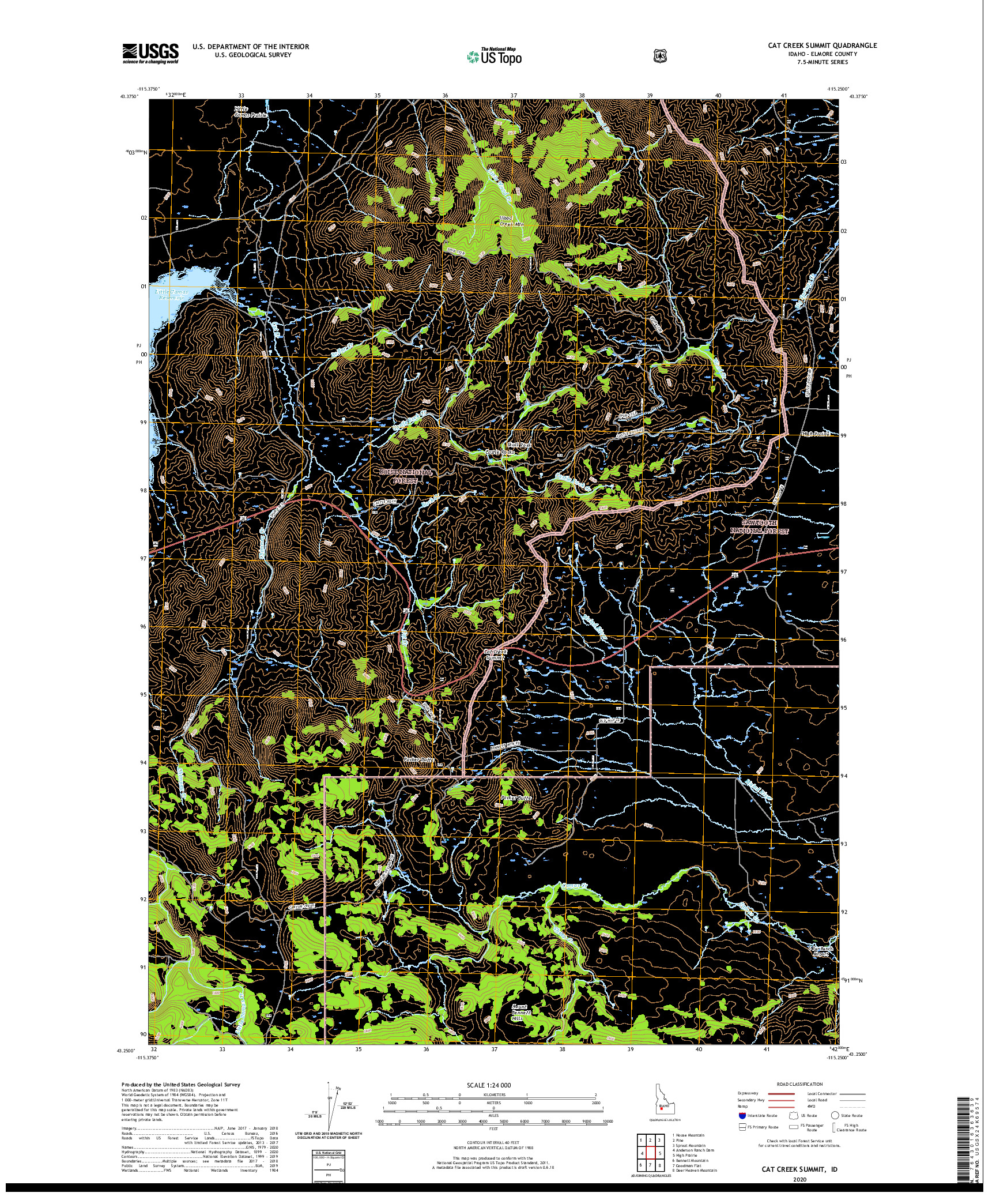 USGS US TOPO 7.5-MINUTE MAP FOR CAT CREEK SUMMIT, ID 2020