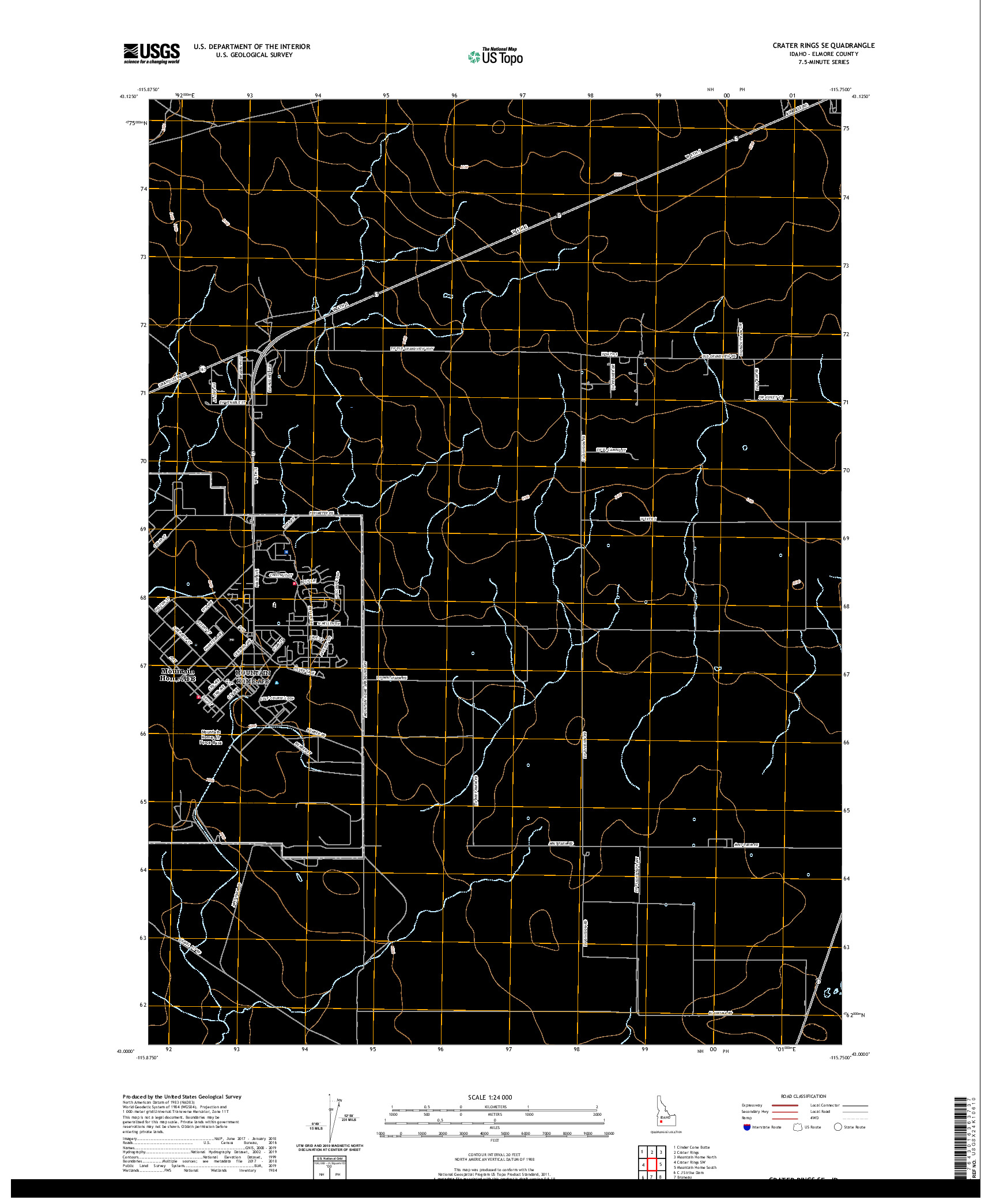 USGS US TOPO 7.5-MINUTE MAP FOR CRATER RINGS SE, ID 2020