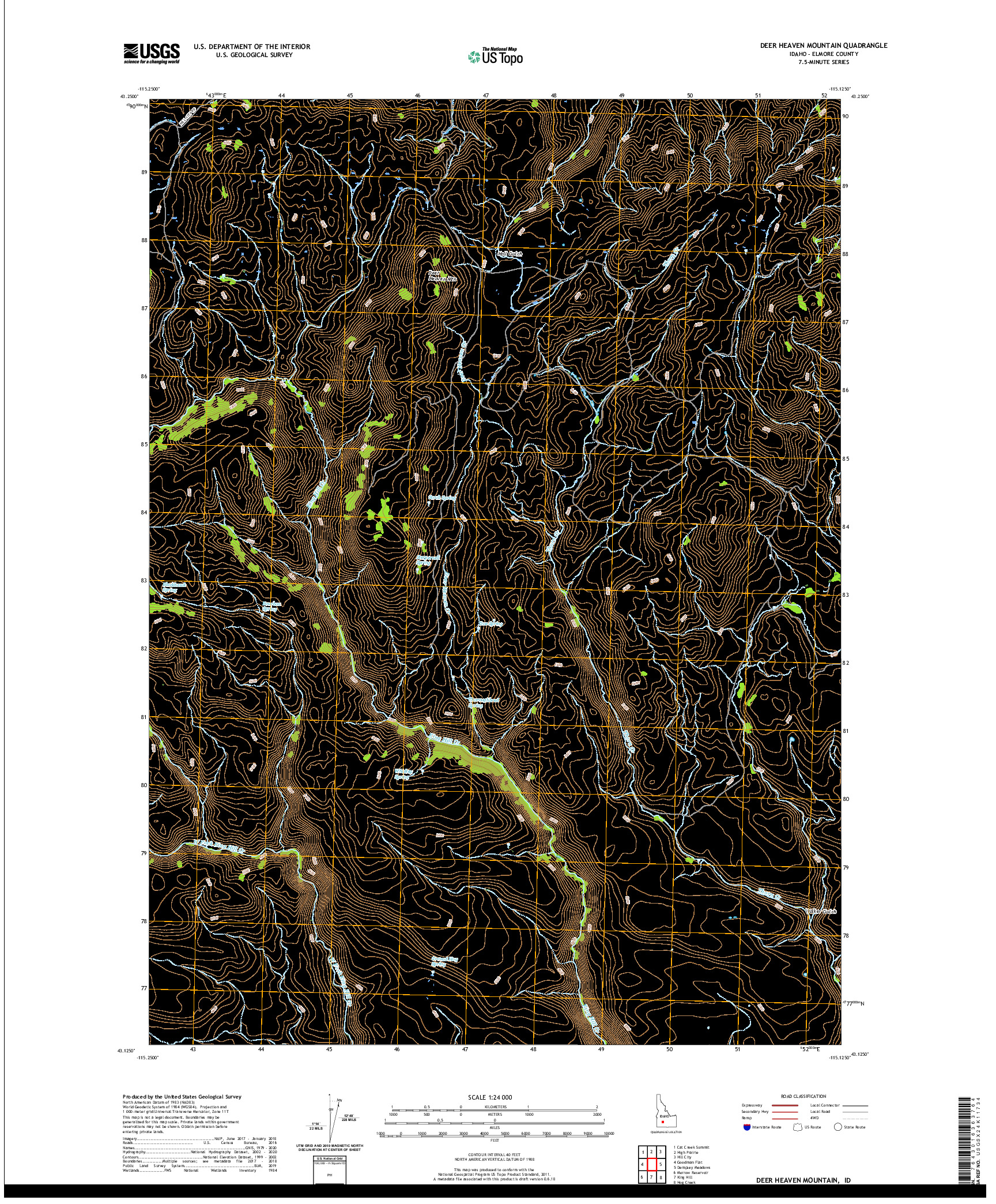 USGS US TOPO 7.5-MINUTE MAP FOR DEER HEAVEN MOUNTAIN, ID 2020