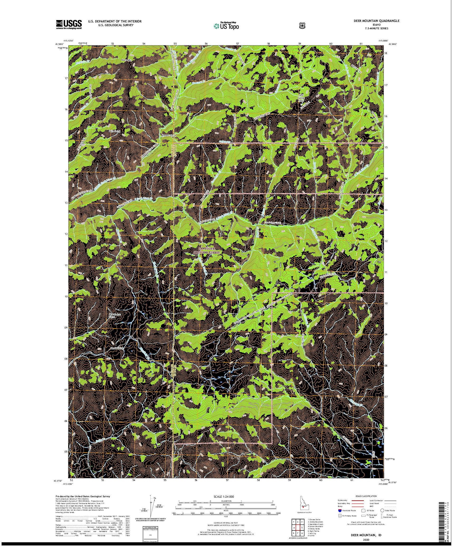 USGS US TOPO 7.5-MINUTE MAP FOR DEER MOUNTAIN, ID 2020