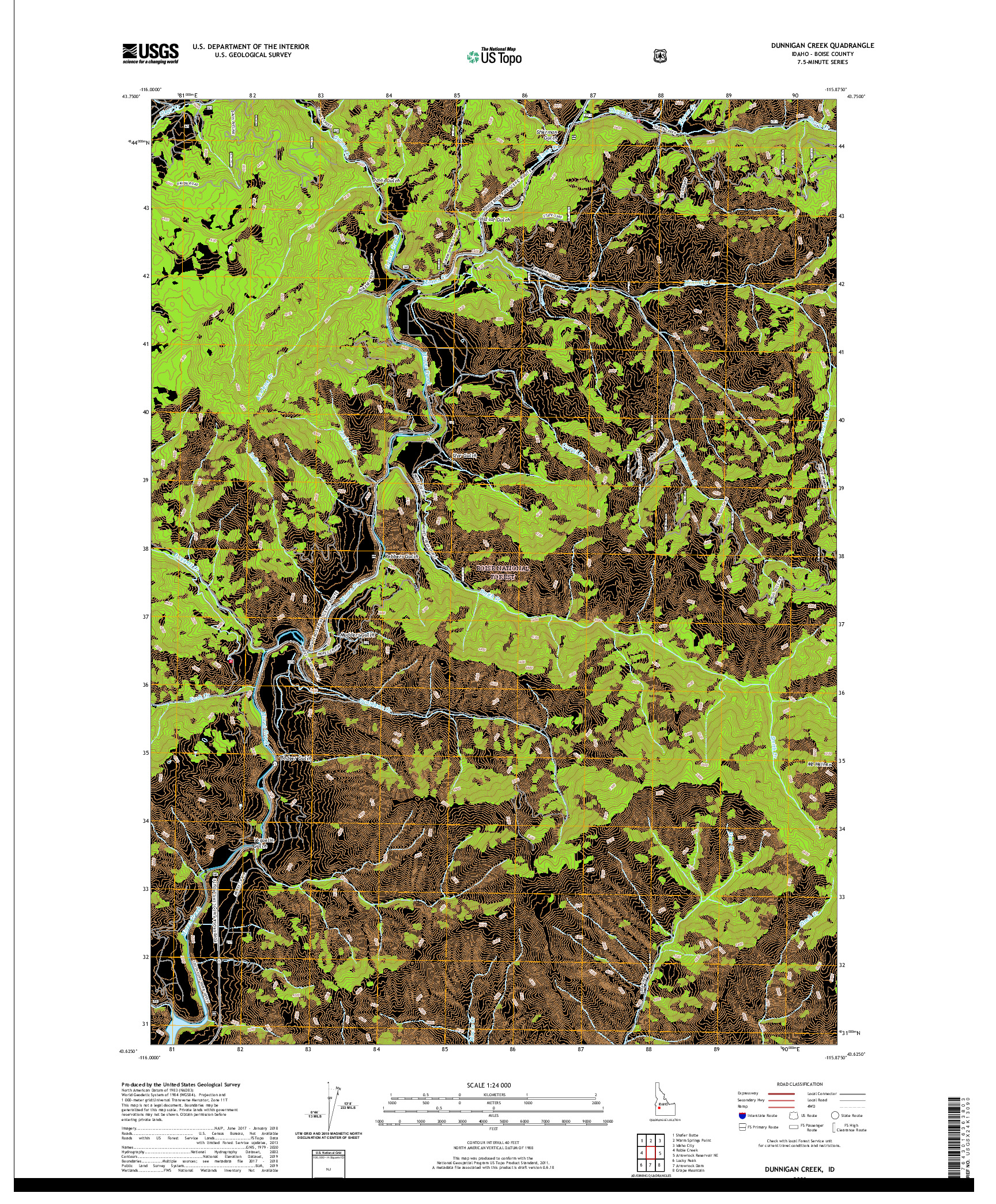 USGS US TOPO 7.5-MINUTE MAP FOR DUNNIGAN CREEK, ID 2020