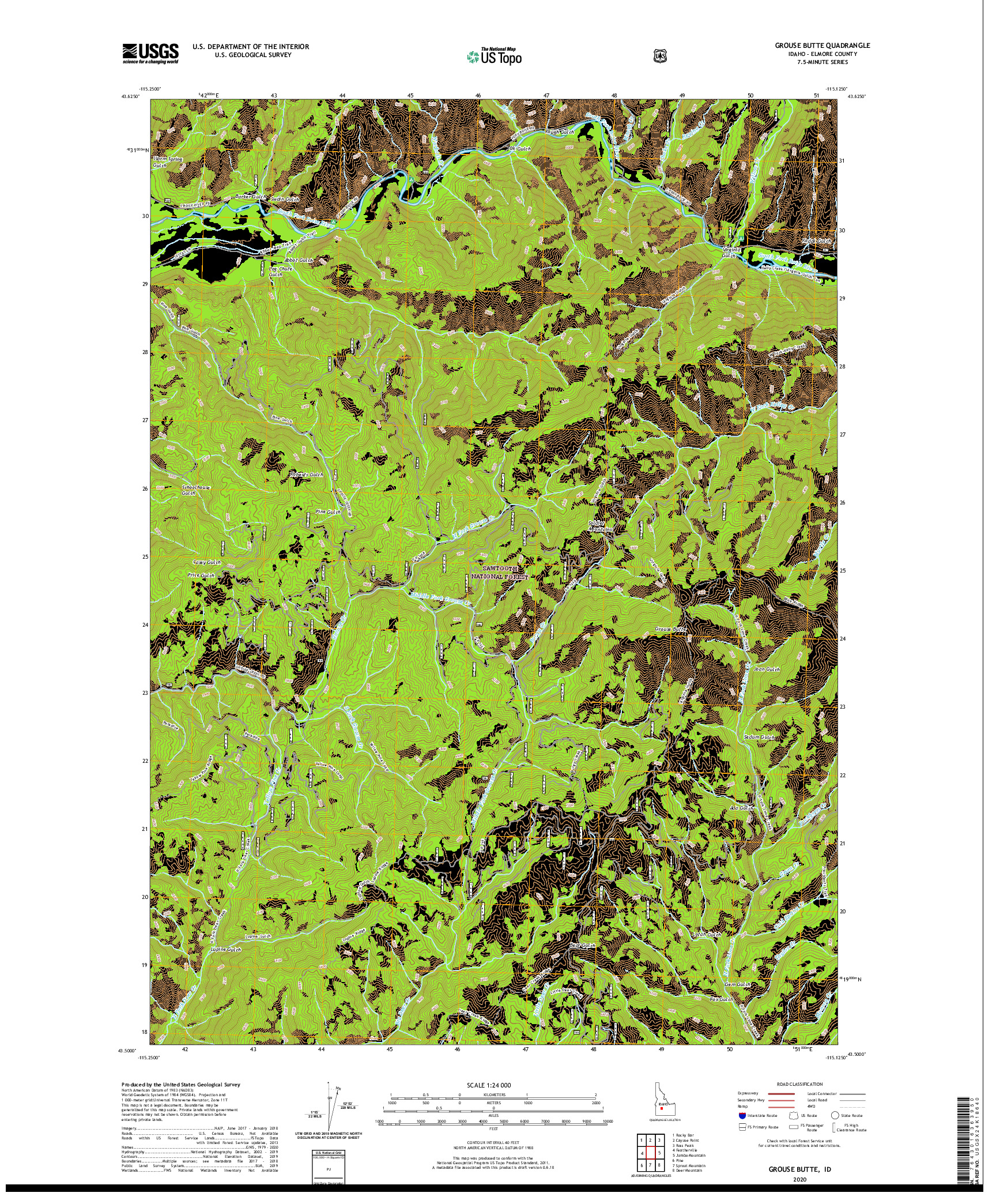 USGS US TOPO 7.5-MINUTE MAP FOR GROUSE BUTTE, ID 2020