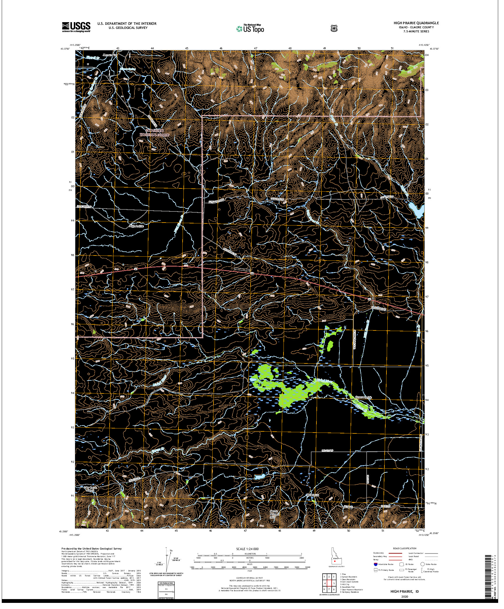 USGS US TOPO 7.5-MINUTE MAP FOR HIGH PRAIRIE, ID 2020