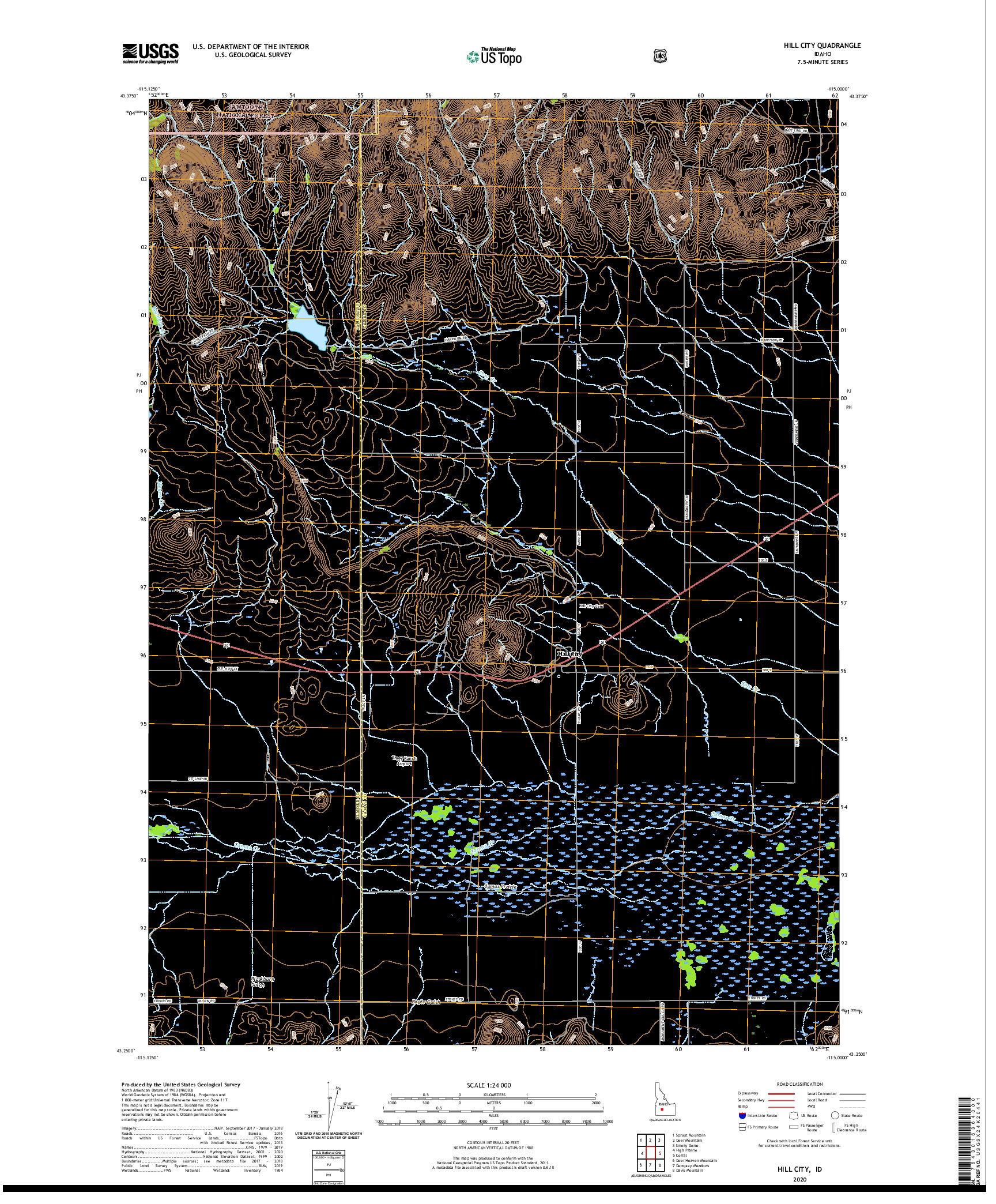 USGS US TOPO 7.5-MINUTE MAP FOR HILL CITY, ID 2020